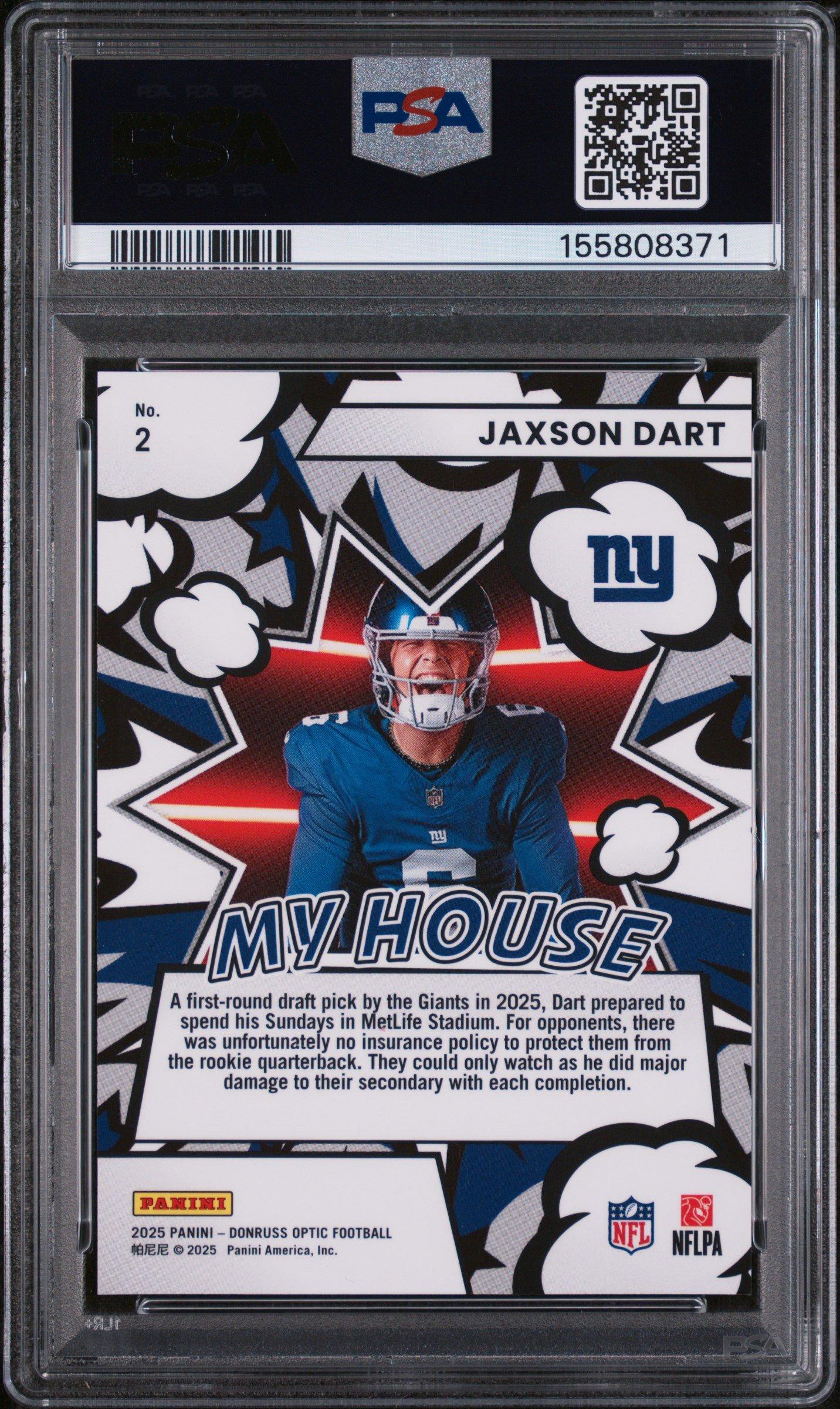 2025 Panini Donruss Optic My House 2 Jaxson Dart PSA 10 Graded