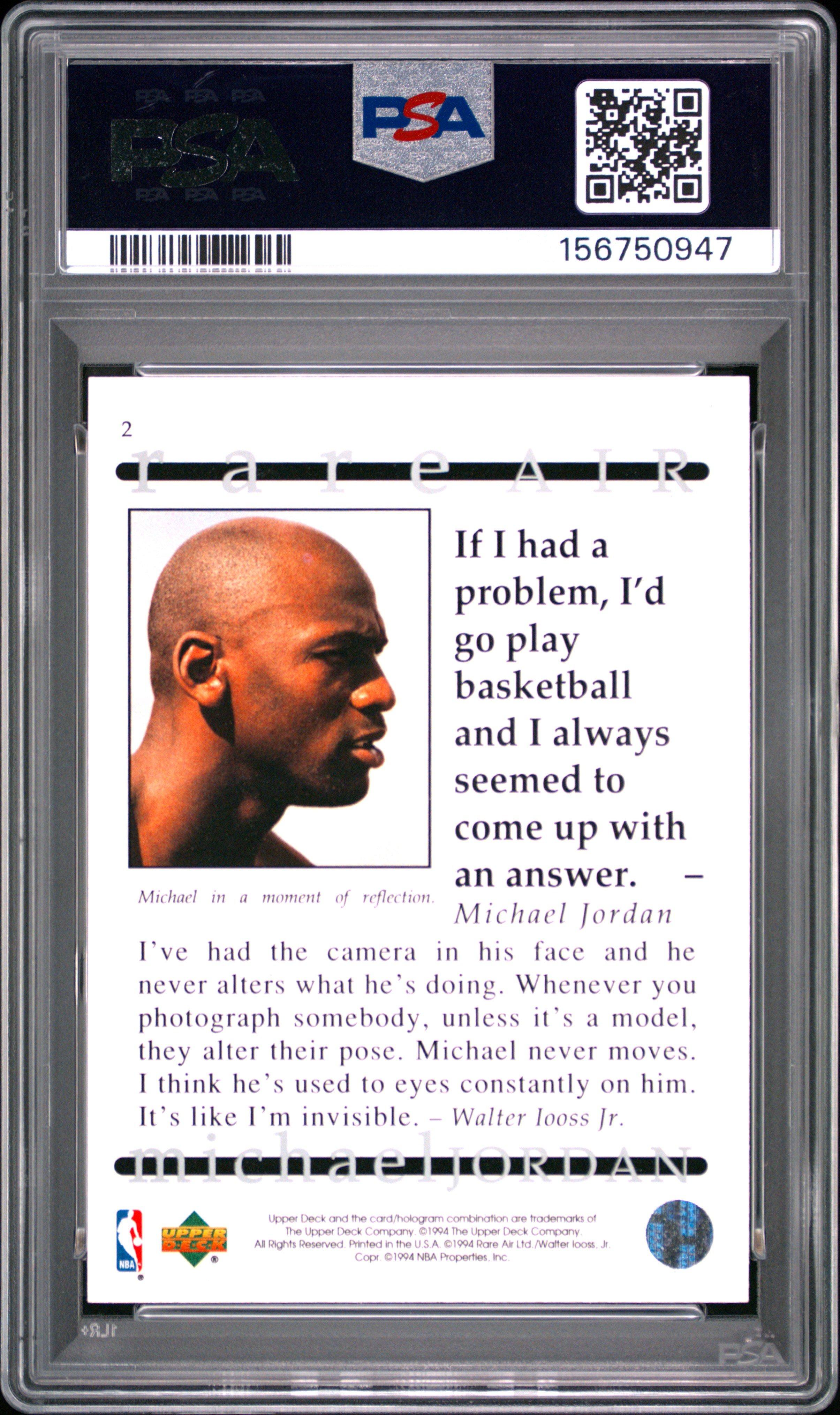 1994 Upper Deck Mj Rare Air 2 Michael Jordan PSA 9 Graded Card