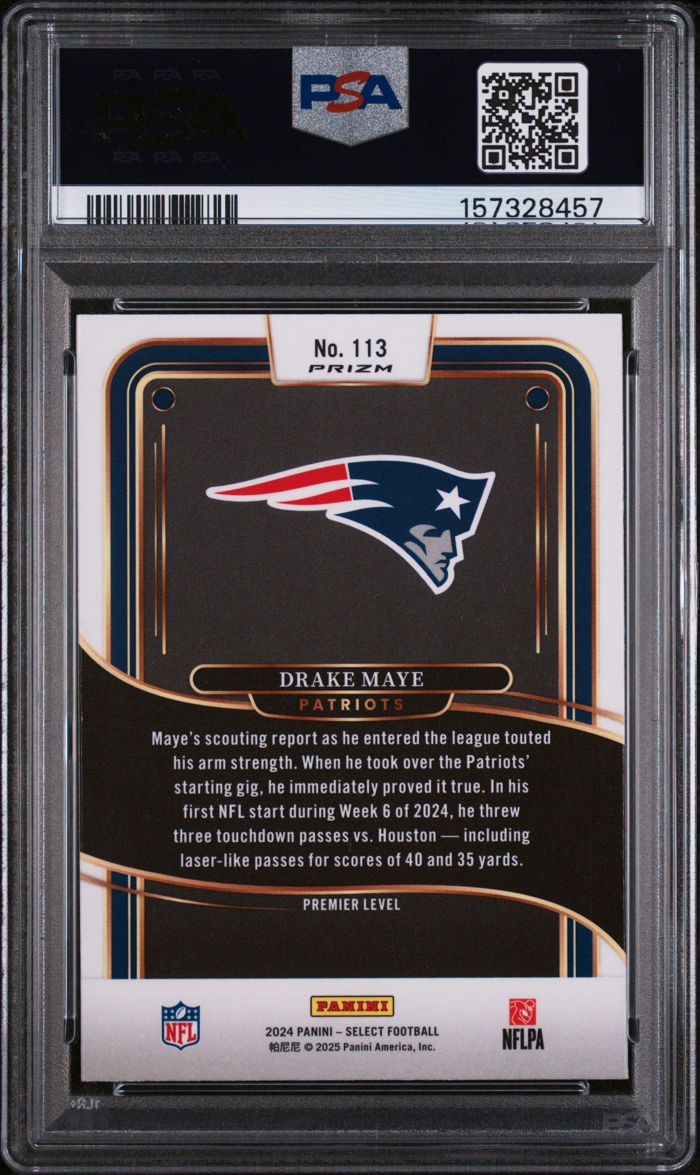 2024 Panini Select 113 Drake Maye Red & Yellow Shock PSA 10 Graded