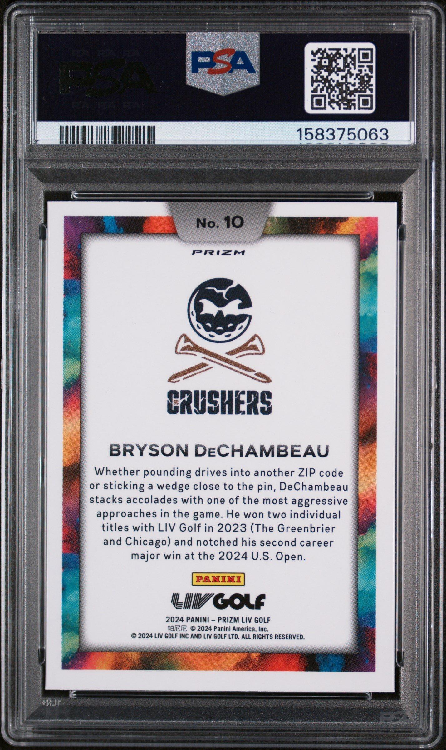 2024 Panini Prizm Liv Golf Color Blast 10 Bryson Dechambeau PSA 10