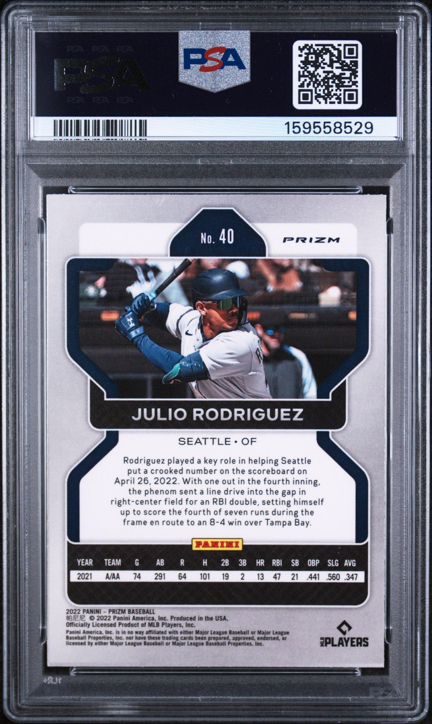 2022 Panini Prizm 40 Julio Rodriguez Red/white/blue Prizm PSA 10