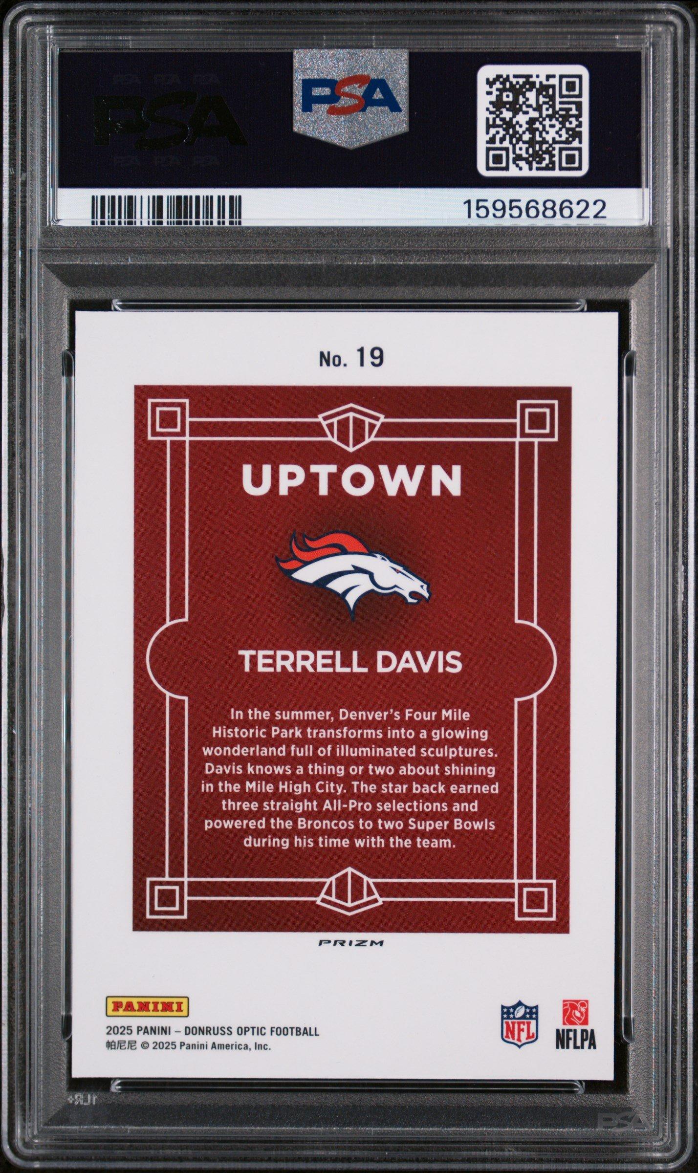 2025 Panini Donruss Optic Uptown 19 Terrell Davis PSA 10 Graded