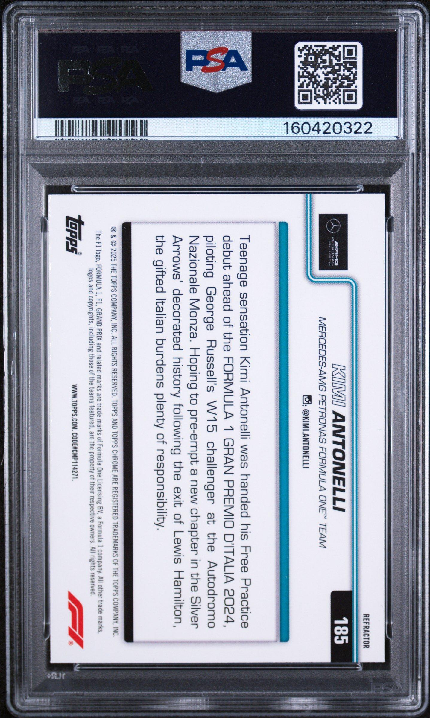 2025 Topps Chrome Formula 1 185 Kimi Antonelli Refractor PSA 10