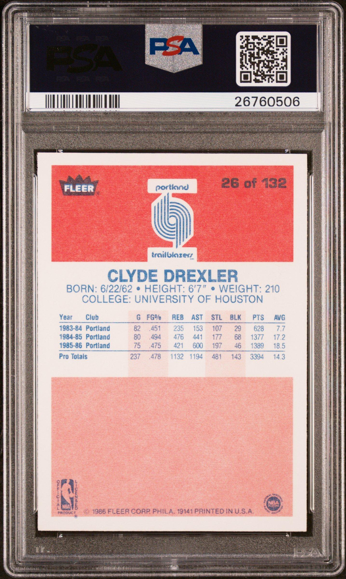 1986 Fleer 26 Clyde Drexler PSA 8