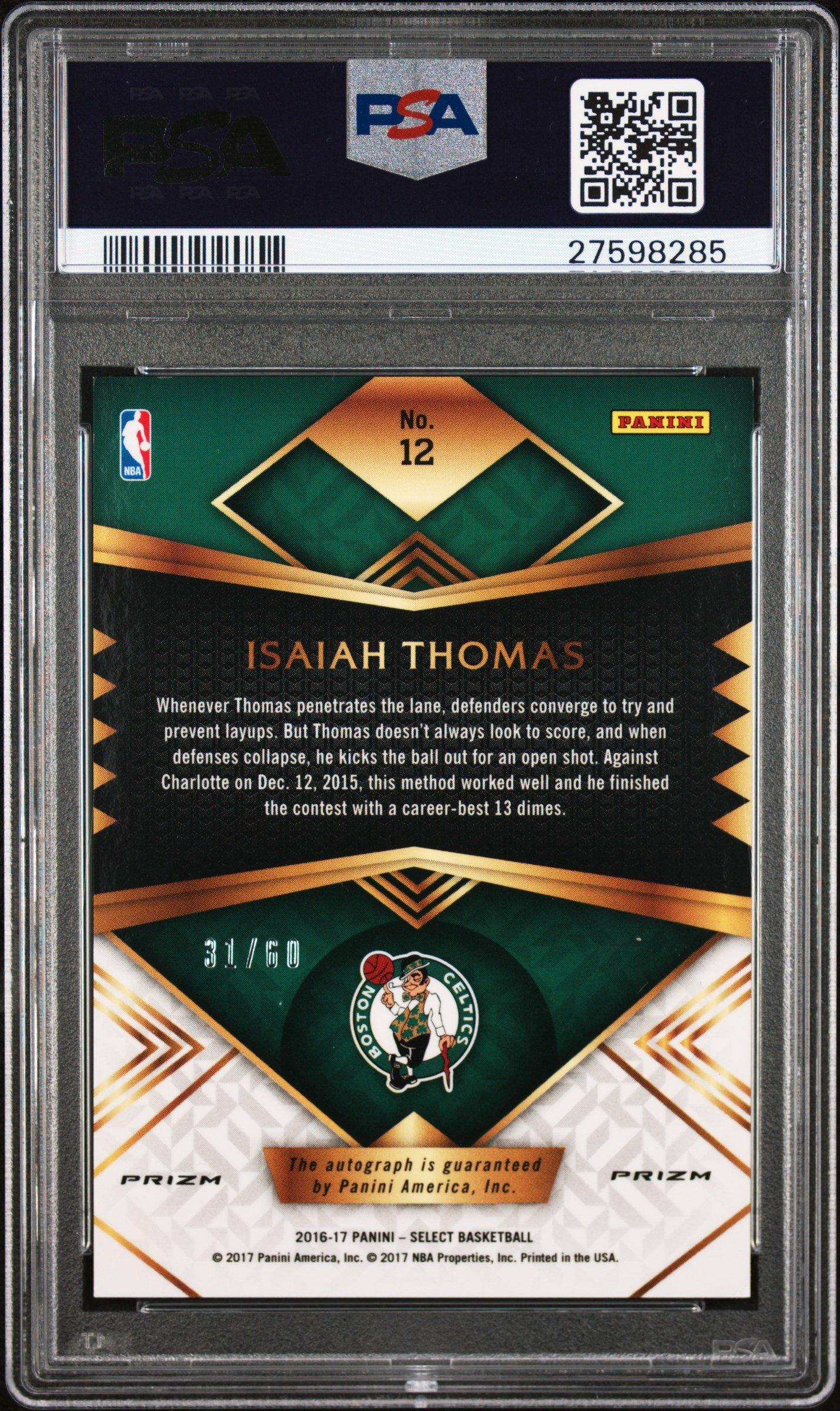 2016 Panini Select Signatures 12 Isaiah Thomas Orange Prizm PSA 10
