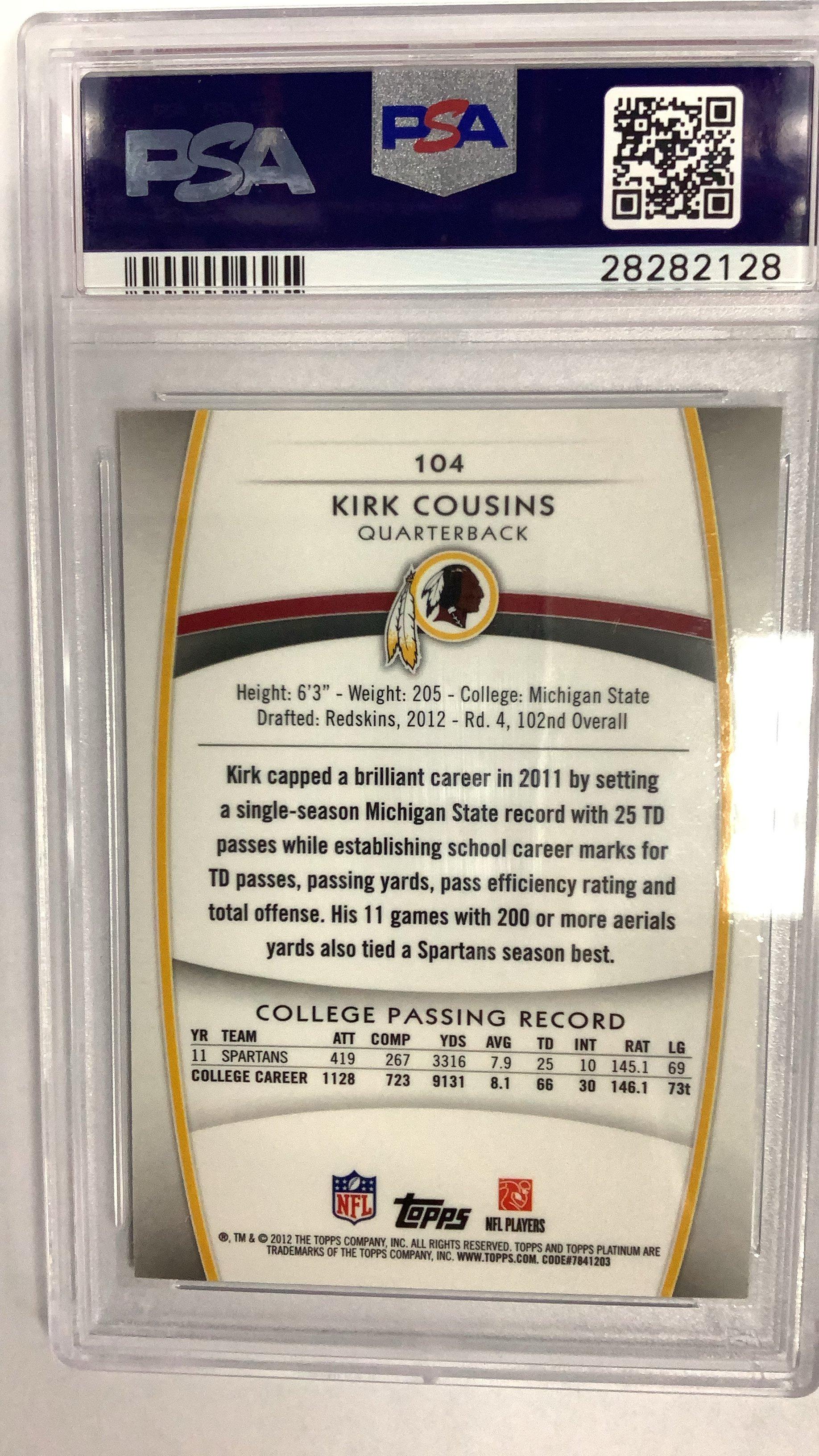 2012 Topps Platinum 104 Kirk Cousins Xfractor PSA 10