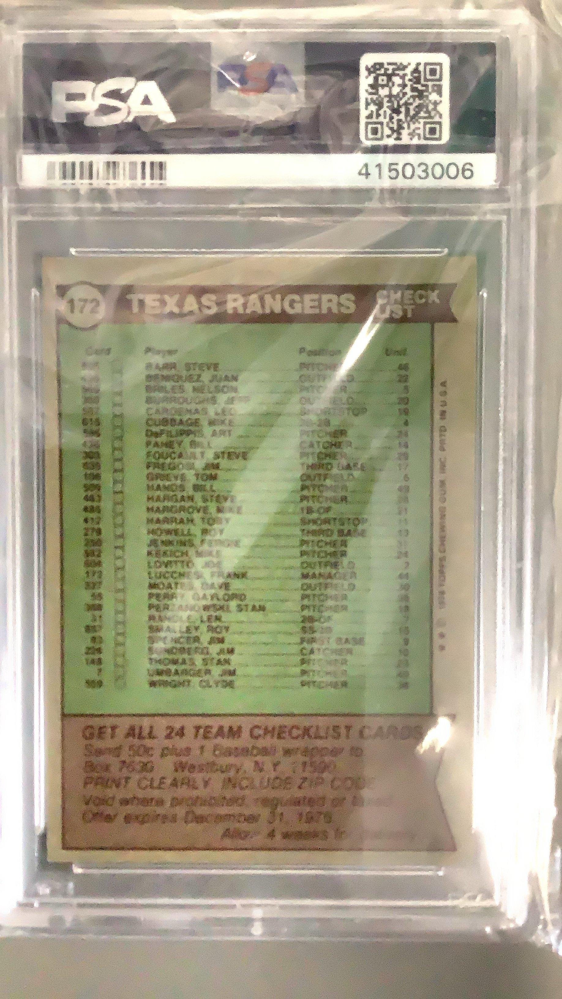 1976 Topps 172 Rangers Team PSA 9