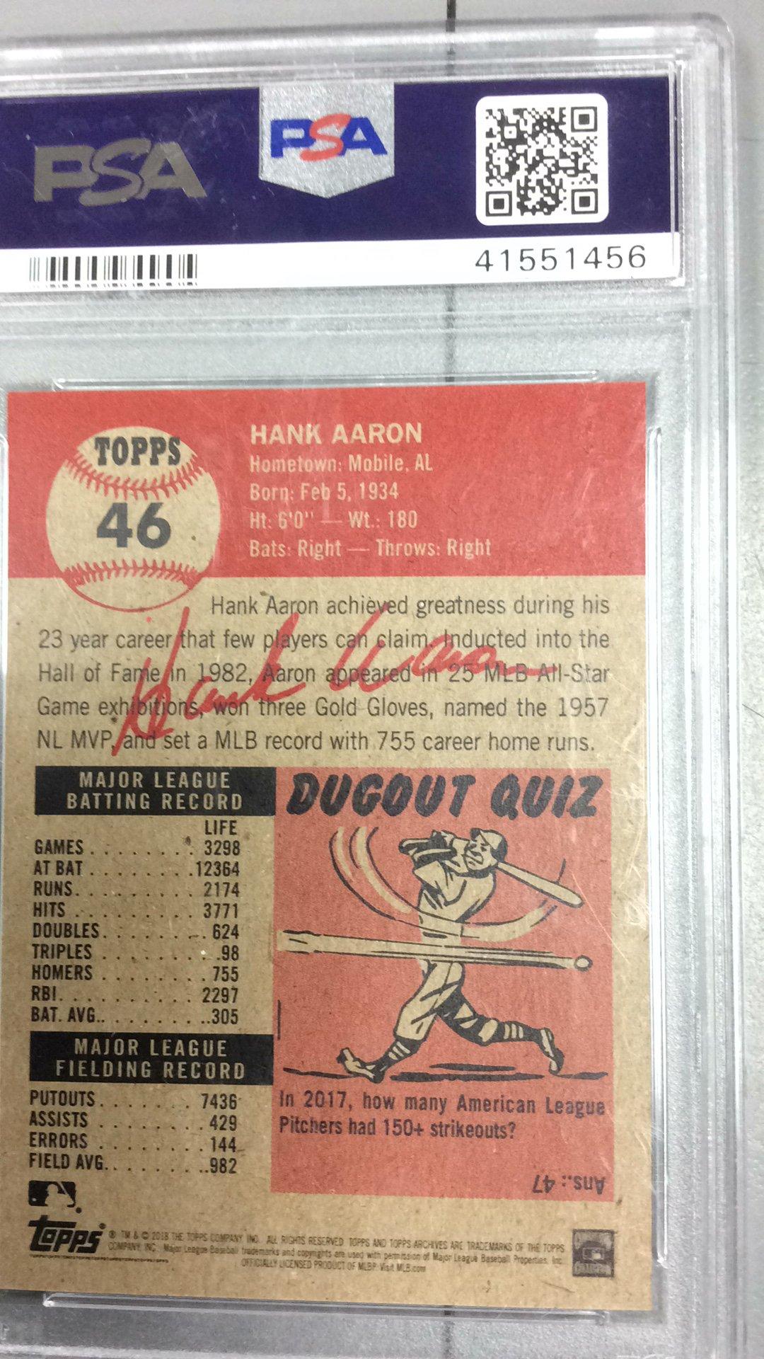 2018 Topps Living 46 Hank Aaron PSA 9