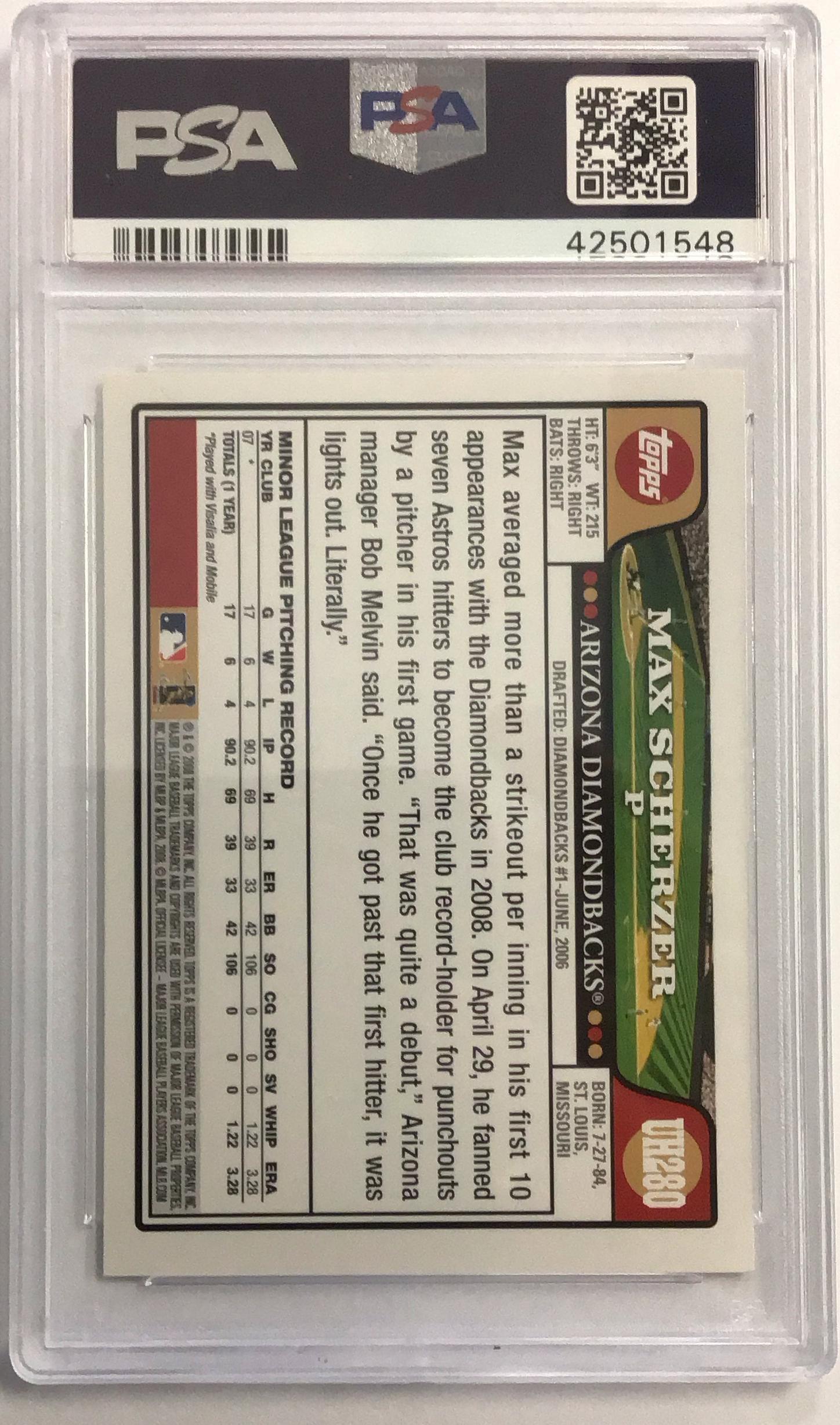 2008 Topps Update & Highlights Uh280 Max Scherzer PSA 9