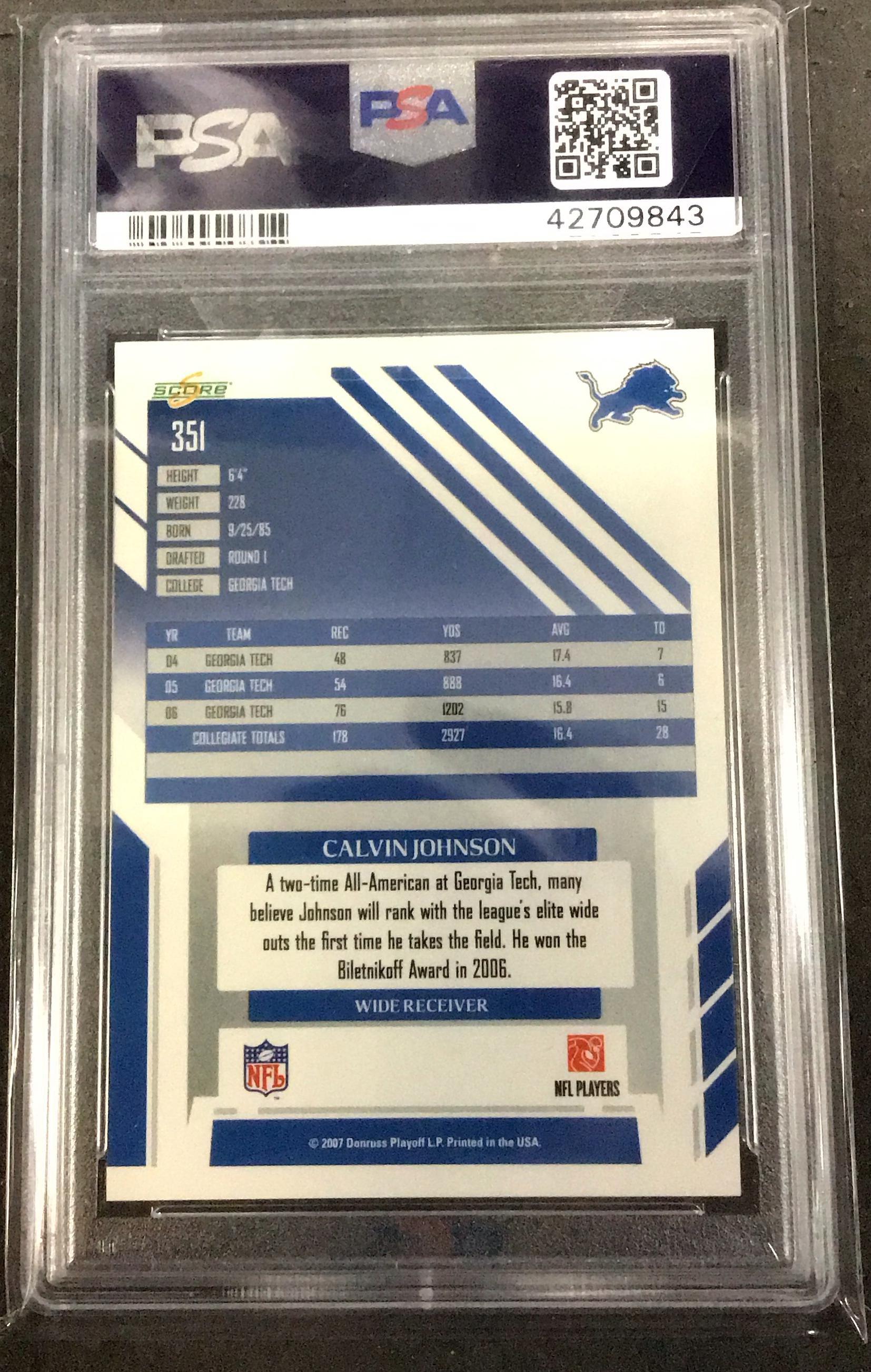 2007 Score 351 Calvin Johnson PSA 10