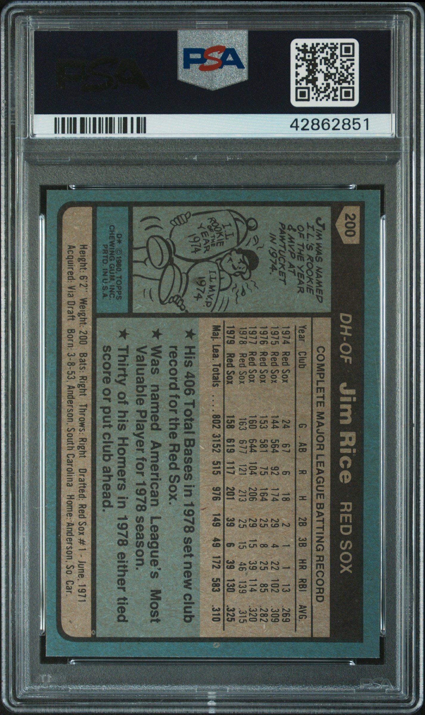 1980 Topps 200 Jim Rice PSA 10