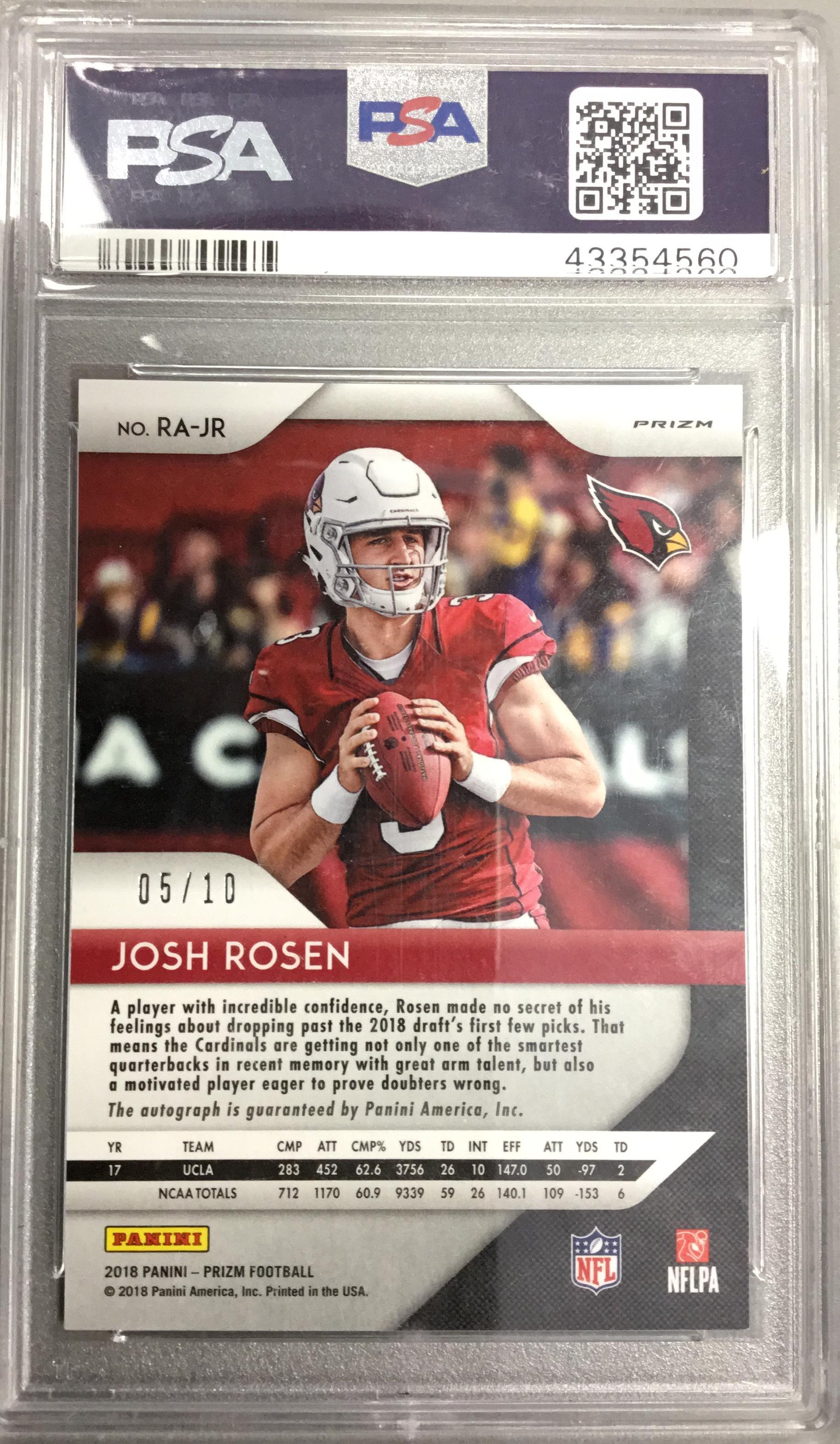 2018 Panini Prizm Rookie Autographs Jr Josh Rosen Gold Prizm PSA 9 ...