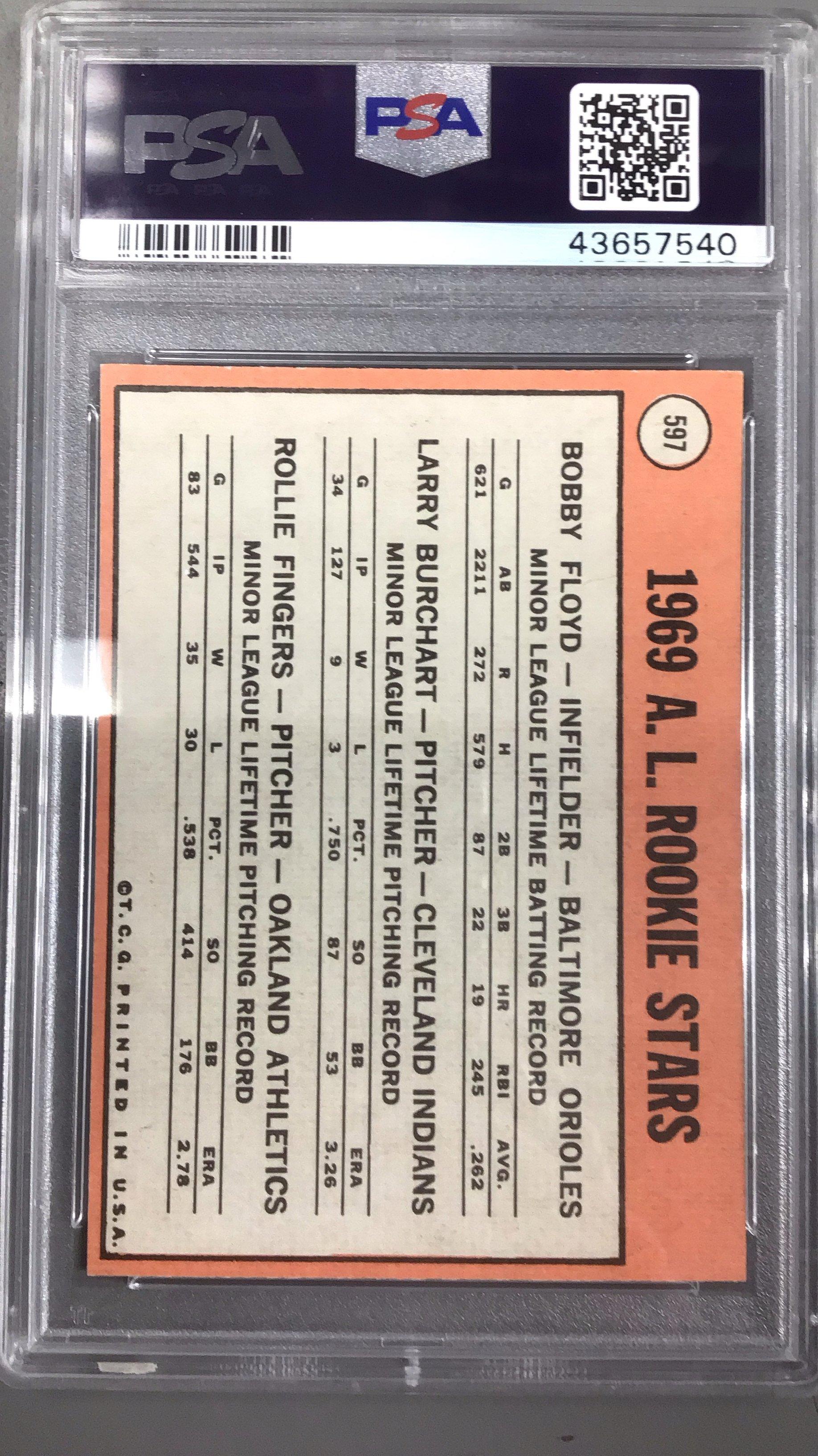 1969 Topps 597 A.l. Rookies Floyd/burchart/fingers PSA 8