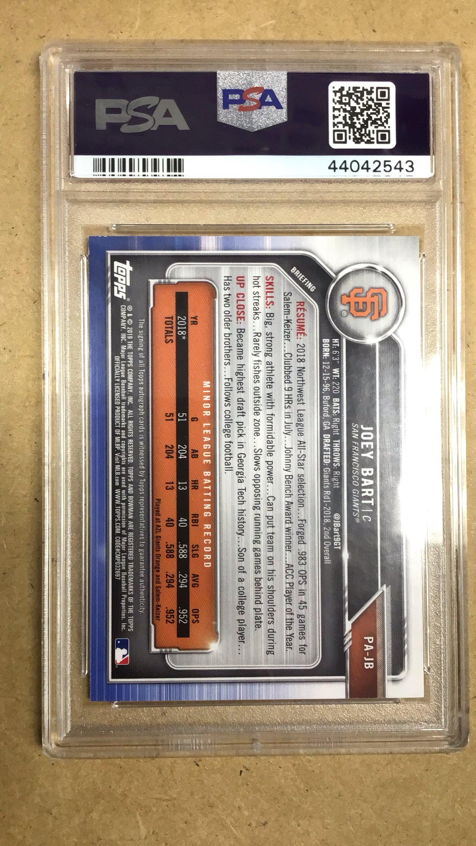 2019 Bowman Paper Prospect Autographs Pa-jb Joey Bart Gold PSA 9