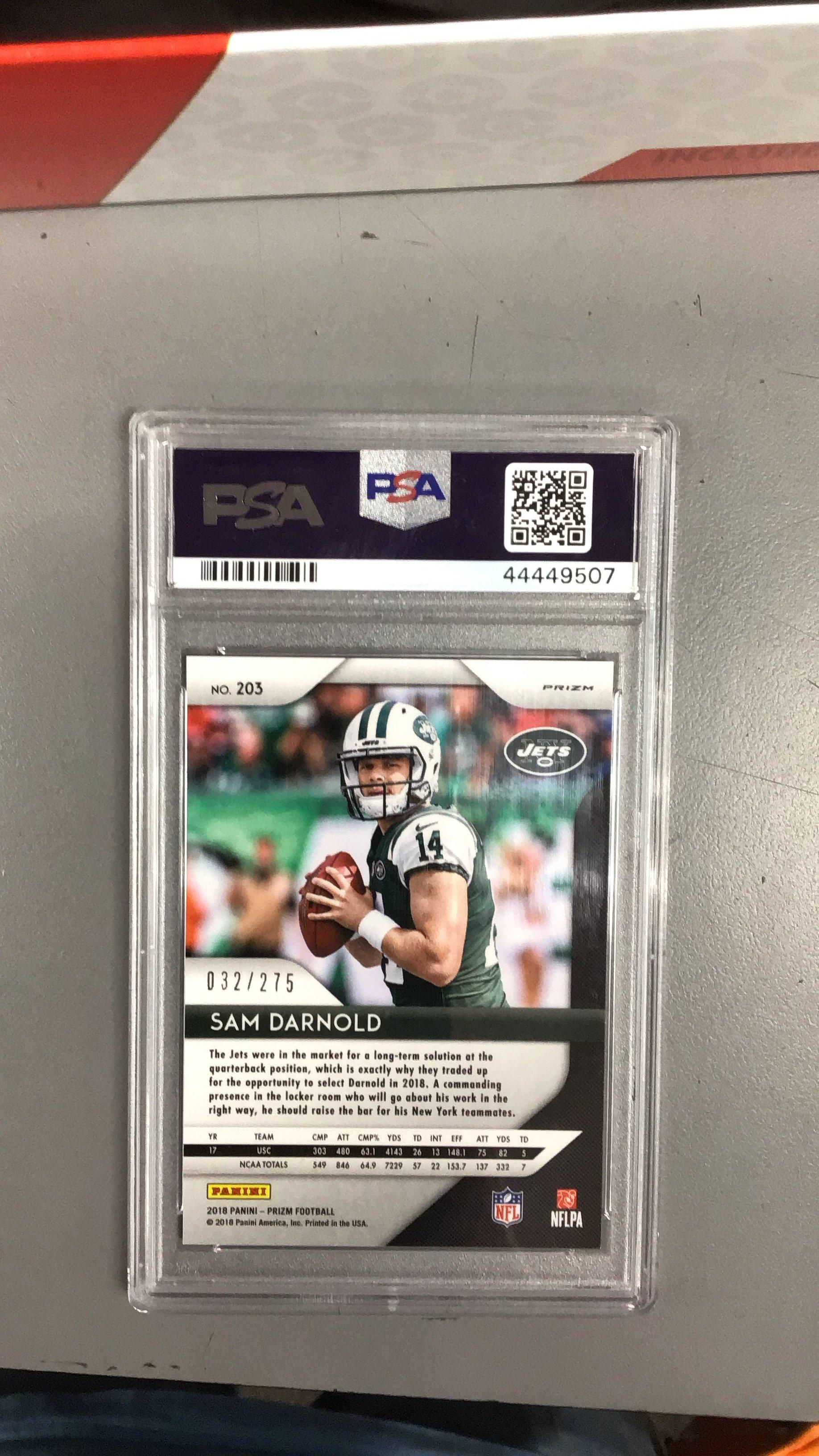 2018 Panini Prizm 203 Sam Darnold Hyper Prizm PSA 9