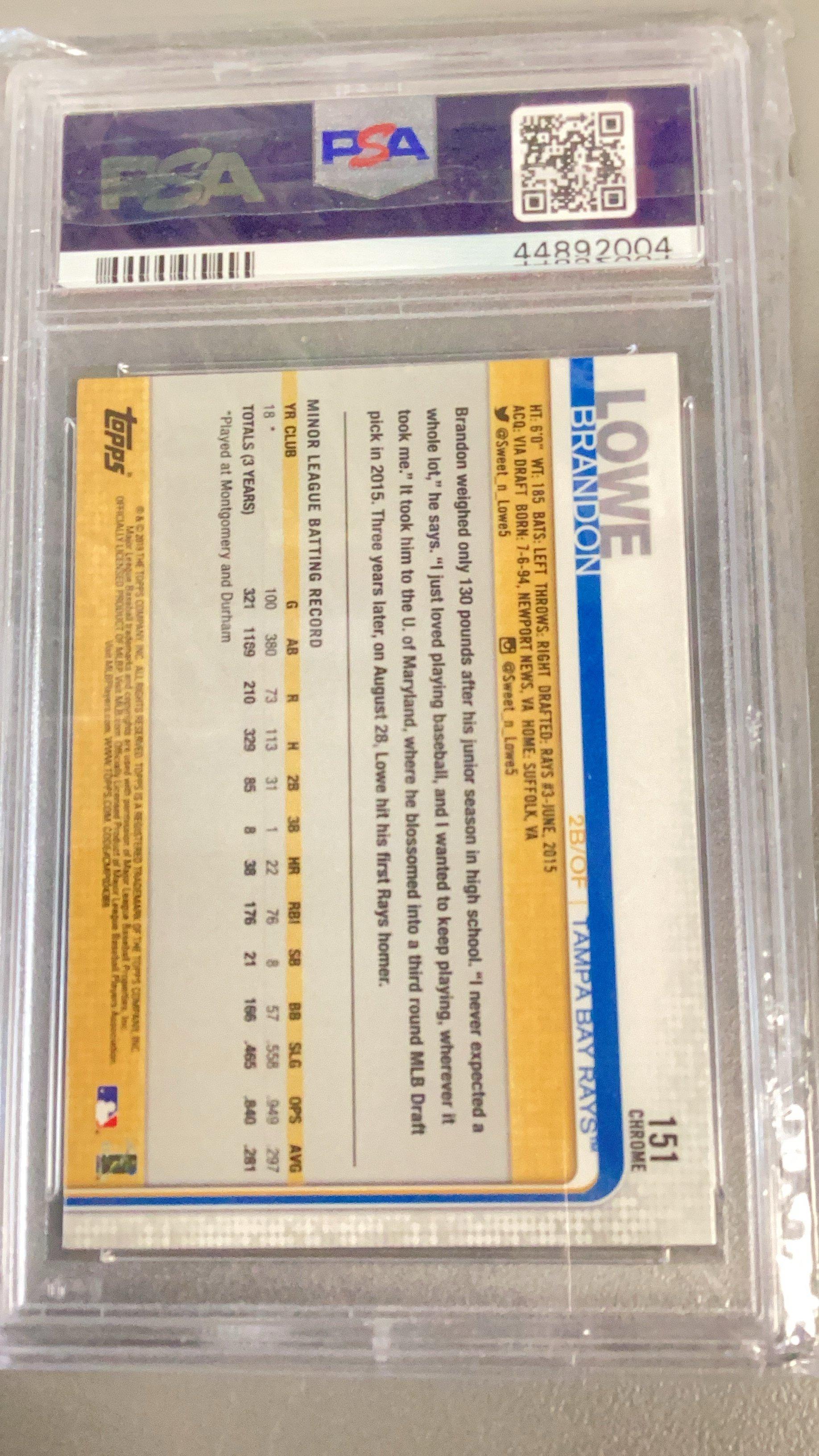 2019 Topps Chrome 151 Brandon Lowe PSA