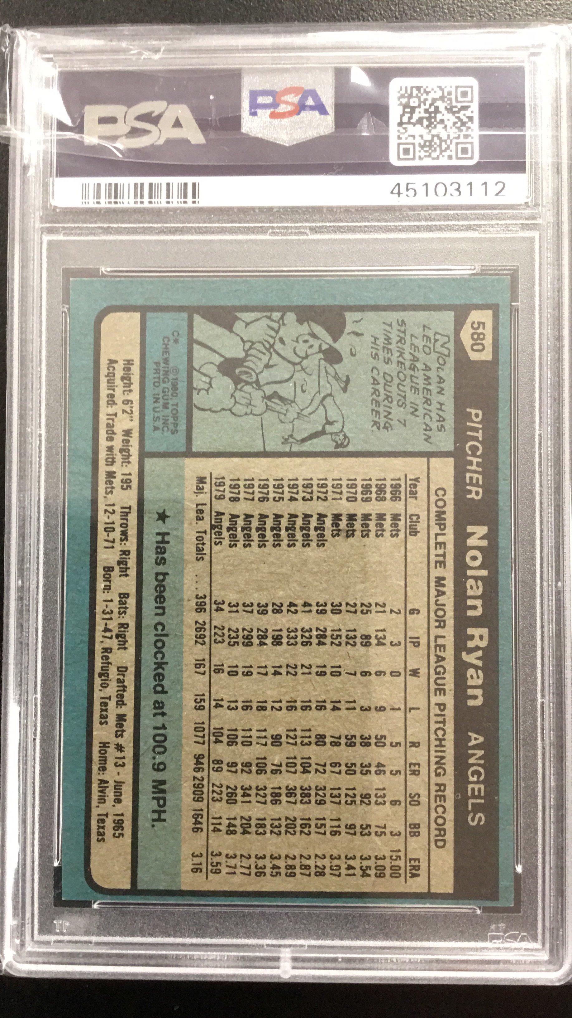 1980 Topps 580 Nolan Ryan PSA 8