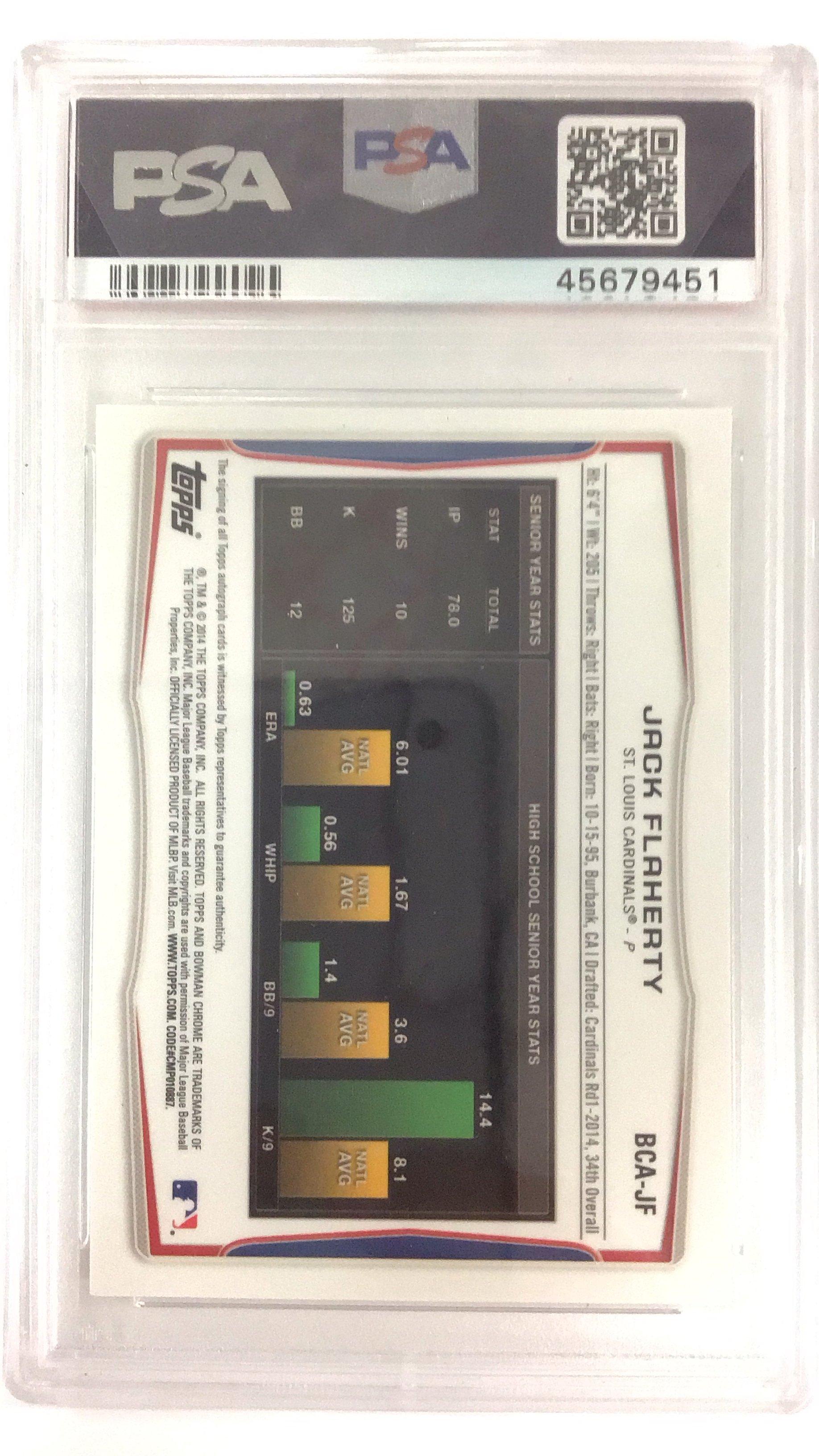 2014 Bowman Chrome Draft Pick Autograph Jf Jack Flaherty PSA 9