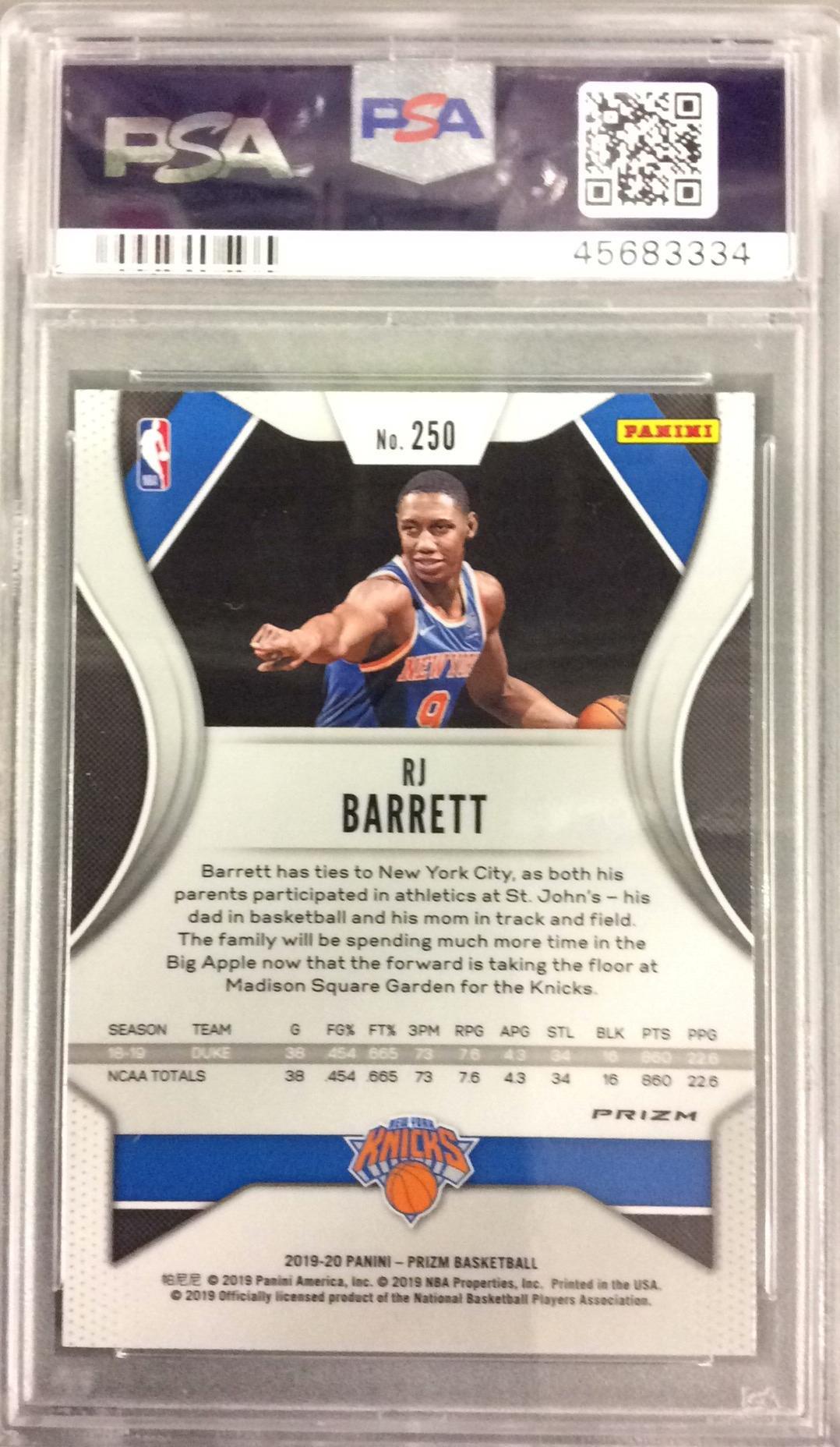 2019 Panini Prizm 250 Rj Barrett Silver Prizm PSA 10