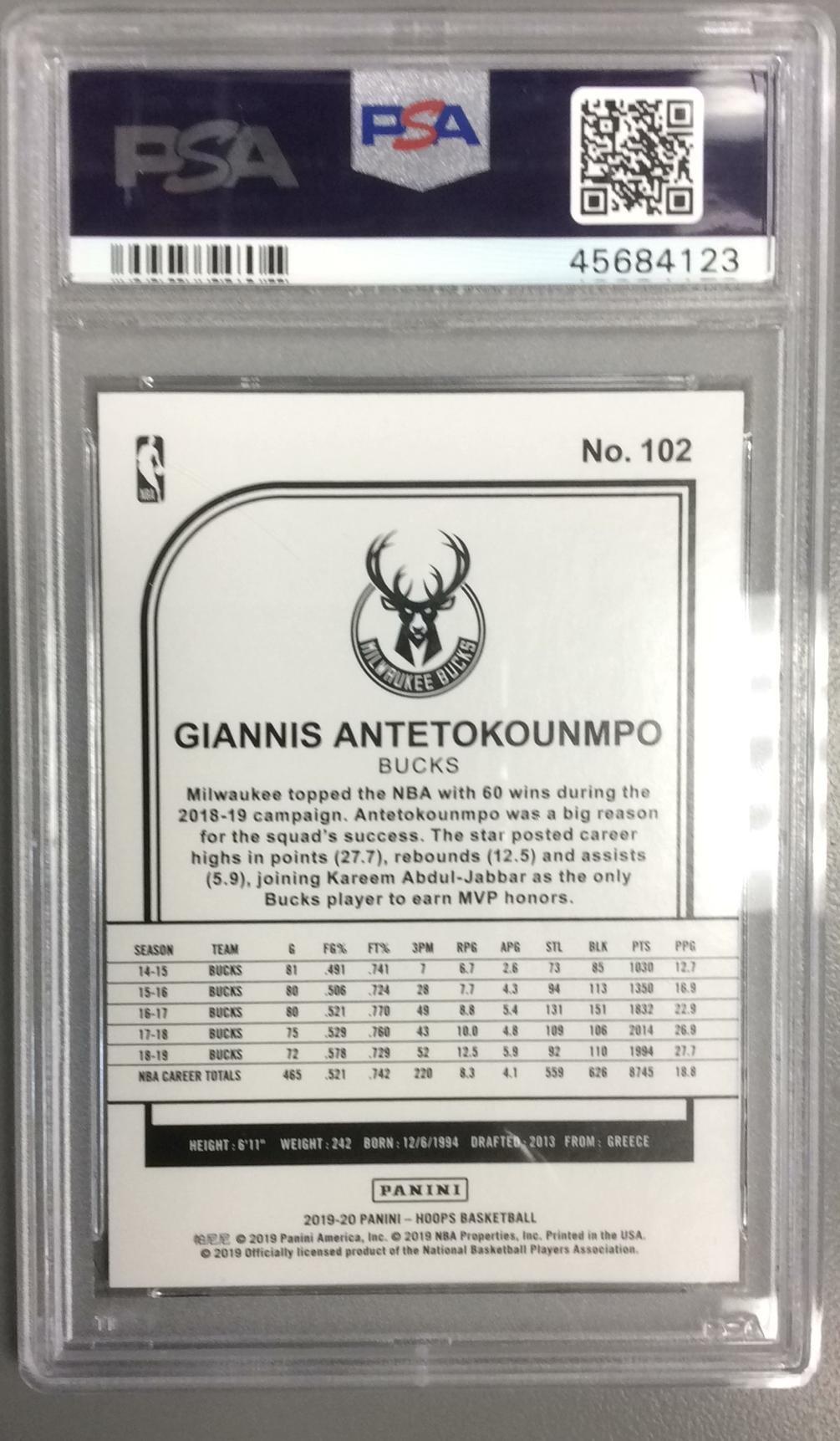 2019 Panini Hoops 102 Giannis Antetokounmpo Teal PSA 9