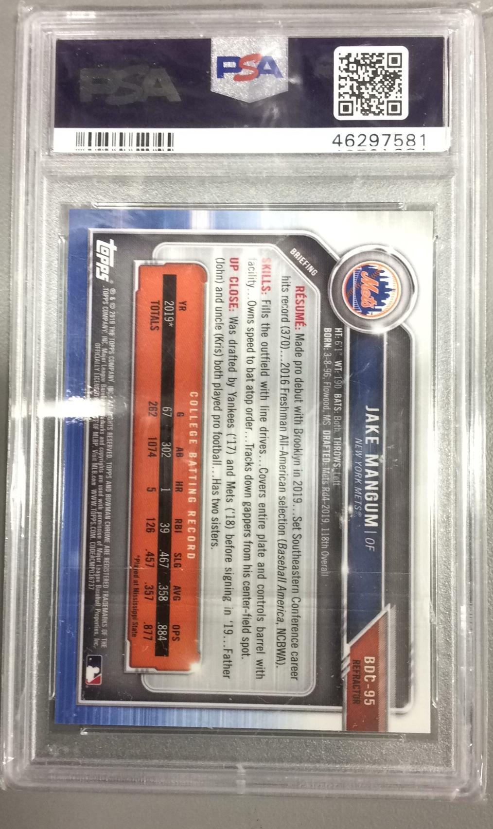 2019 Bowman Draft Bdc95 Jake Mangum Chrome-refractor PSA 10
