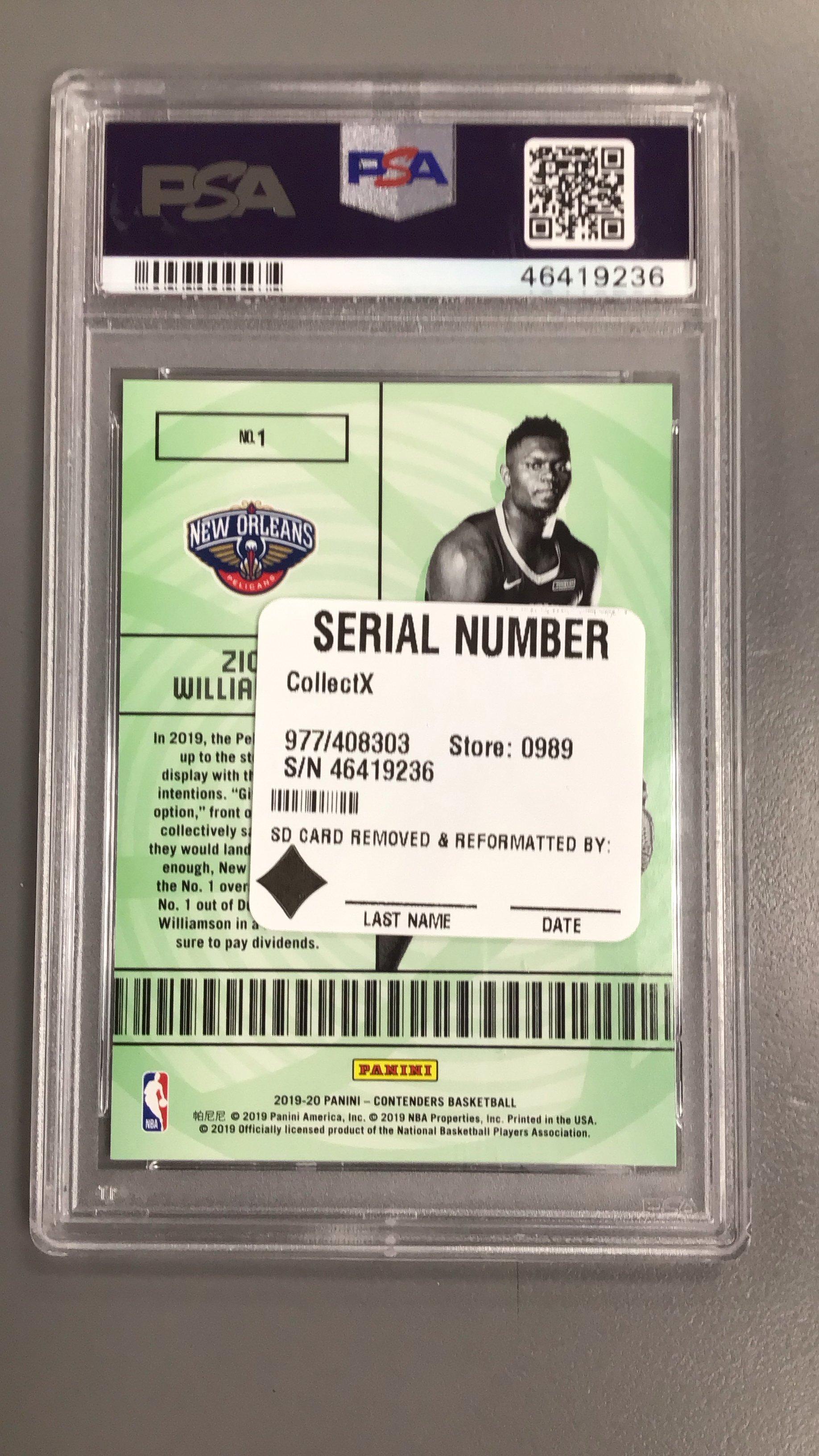 2019 Panini Contenders Lottery Ticket 1 Zion Williamson PSA 10