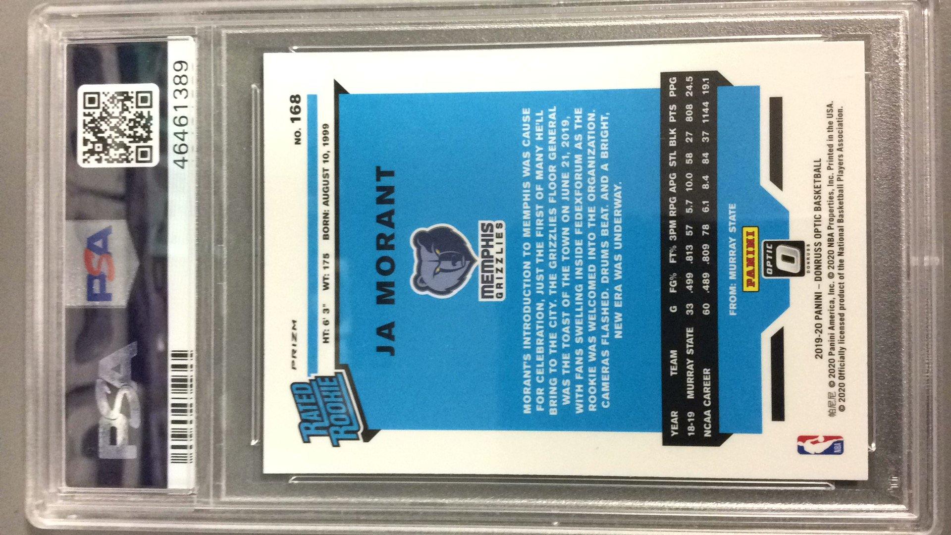 2019 Panini Donruss Optic 168 Ja Morant Blue Velocity PSA