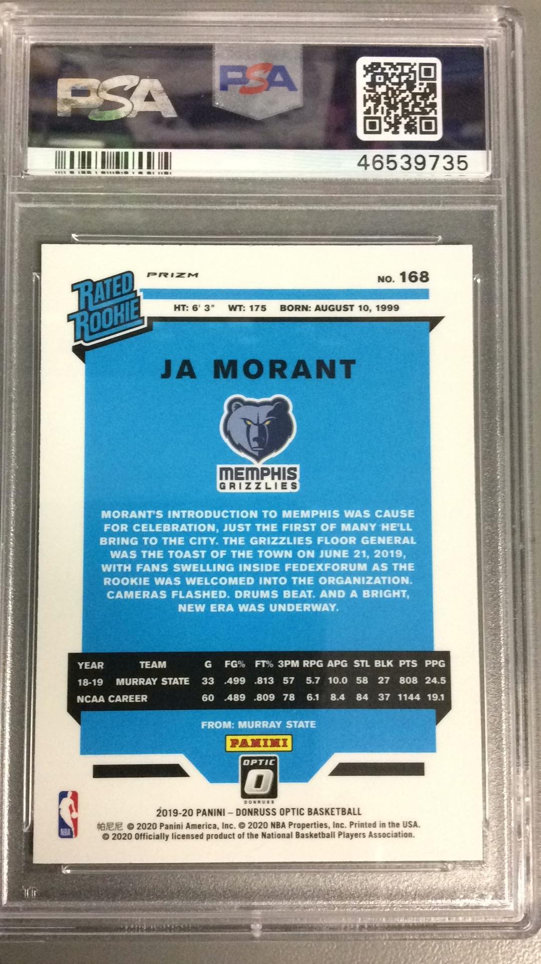2019 Panini Donruss Optic 168 Ja Morant Purple PSA 10
