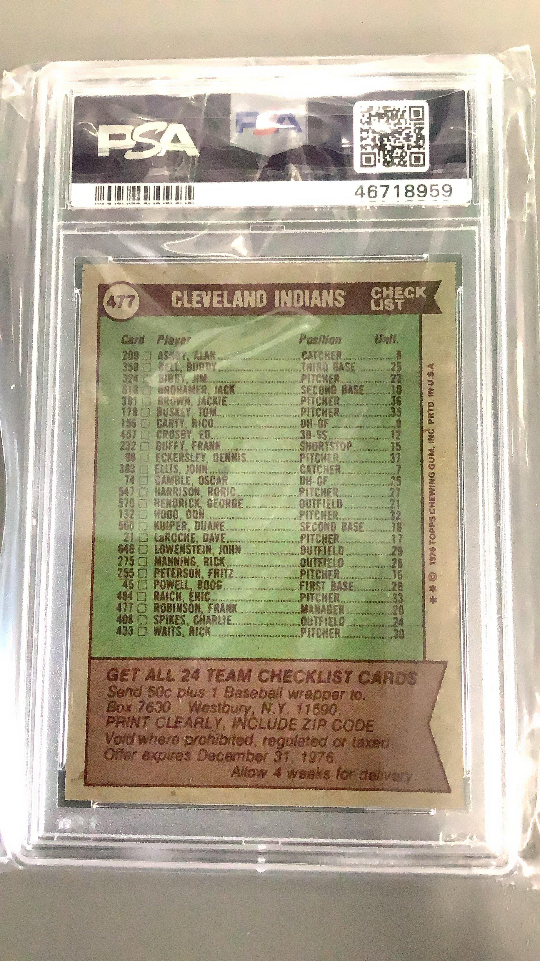 1976 Topps 477 Indians Team PSA 9