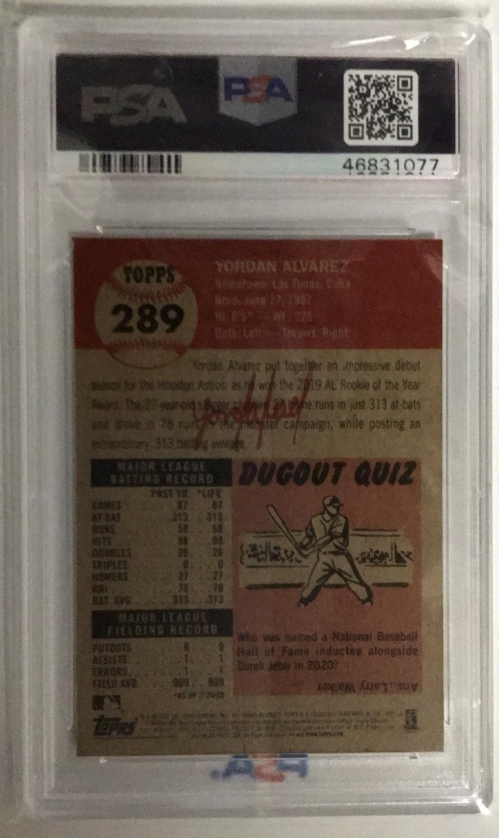 2020 Topps Living 289 Yordan Alvarez PSA 10