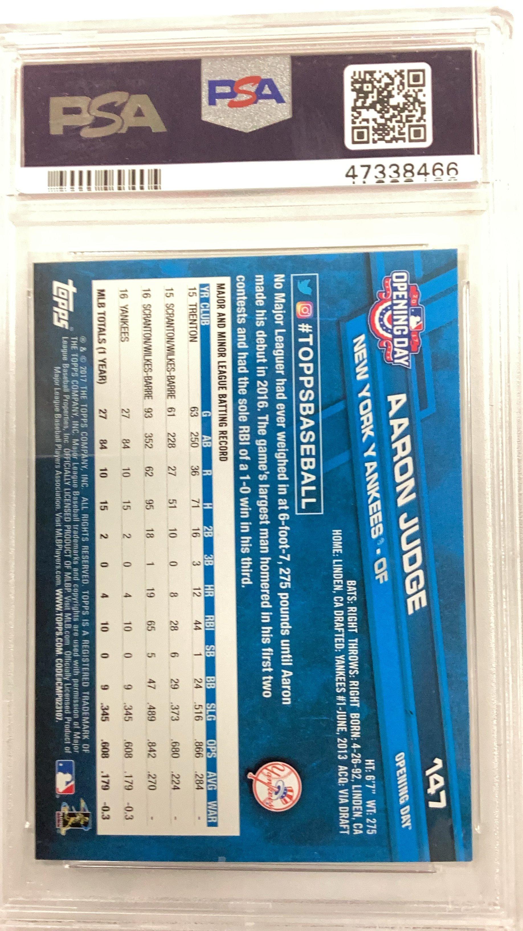 2017 Topps Opening Day 147 Aaron Judge Fielding PSA 9