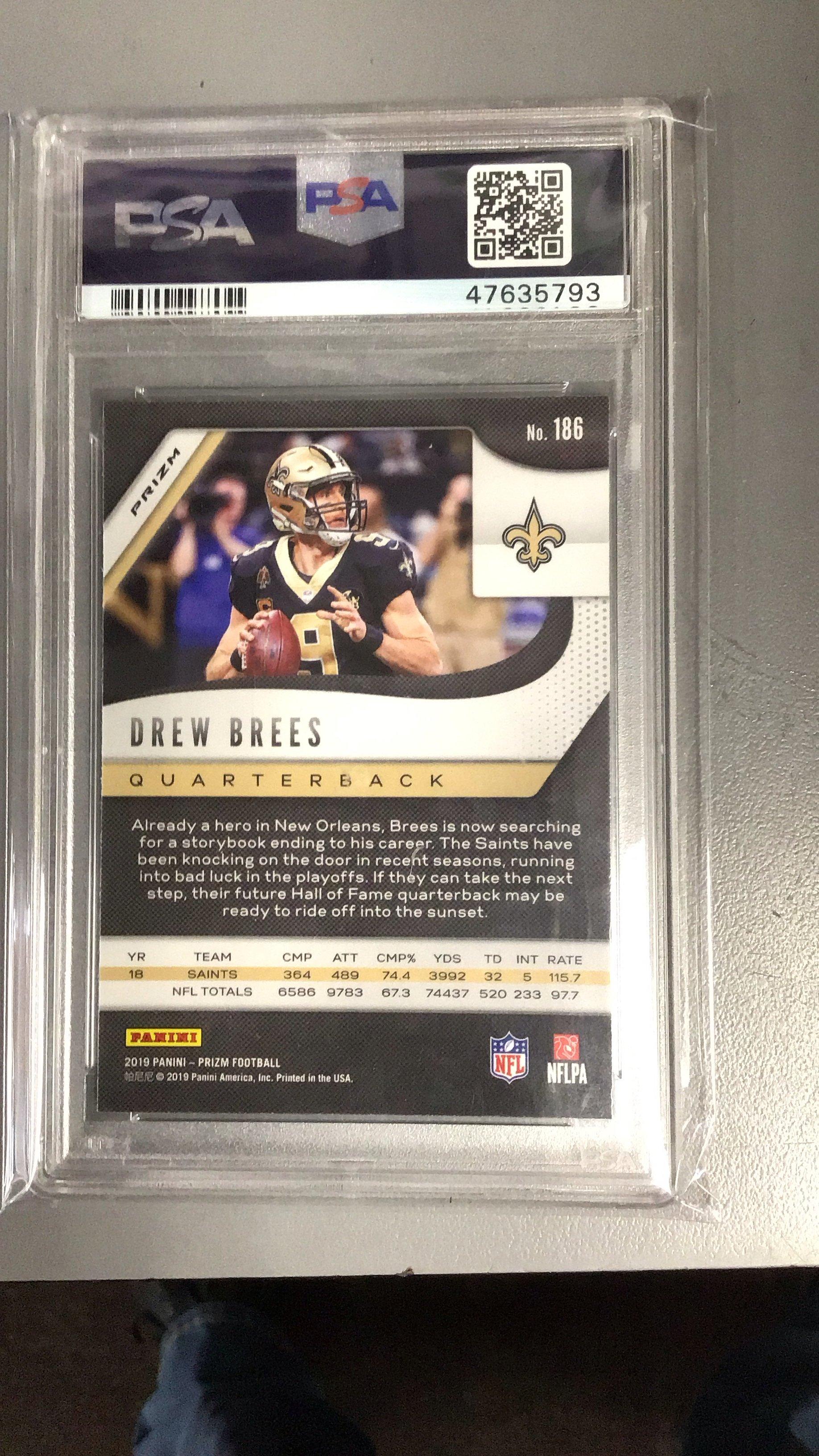 2019 Panini Prizm 186 Drew Brees Silver Prizm PSA 9