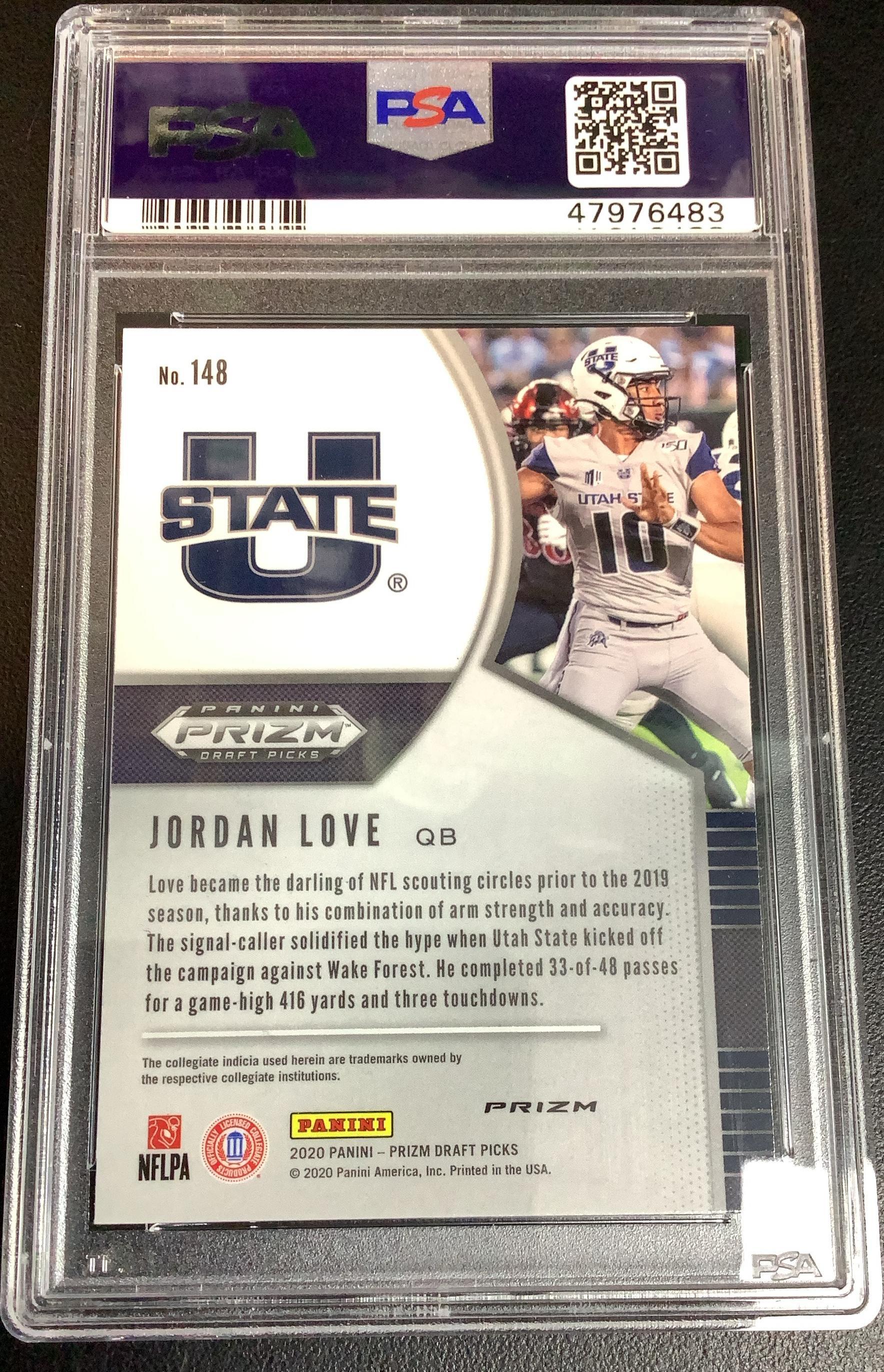 2020 Panini Prizm Draft Picks 148 Jordan Love Silver Prizm PSA 10