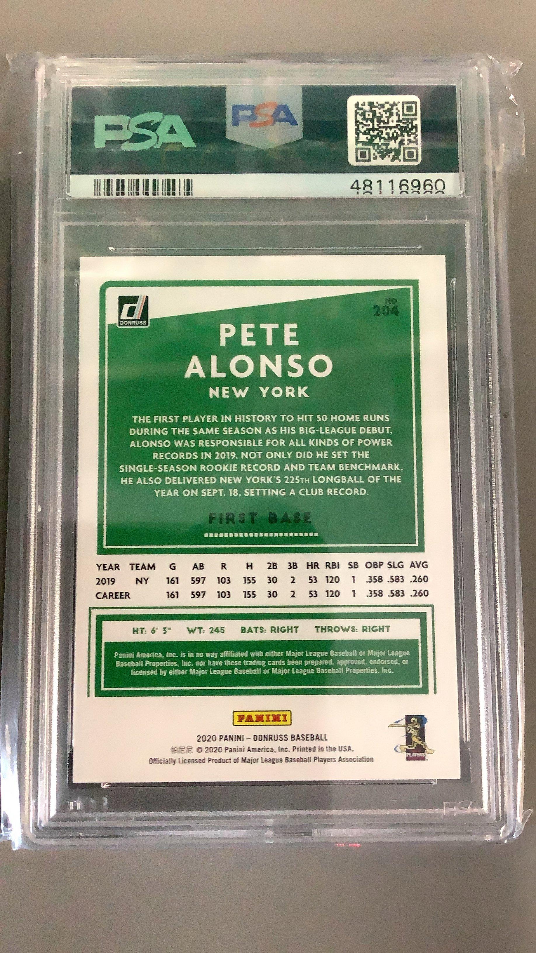 2020 Panini Donruss 204 Pete Alonso PSA 10