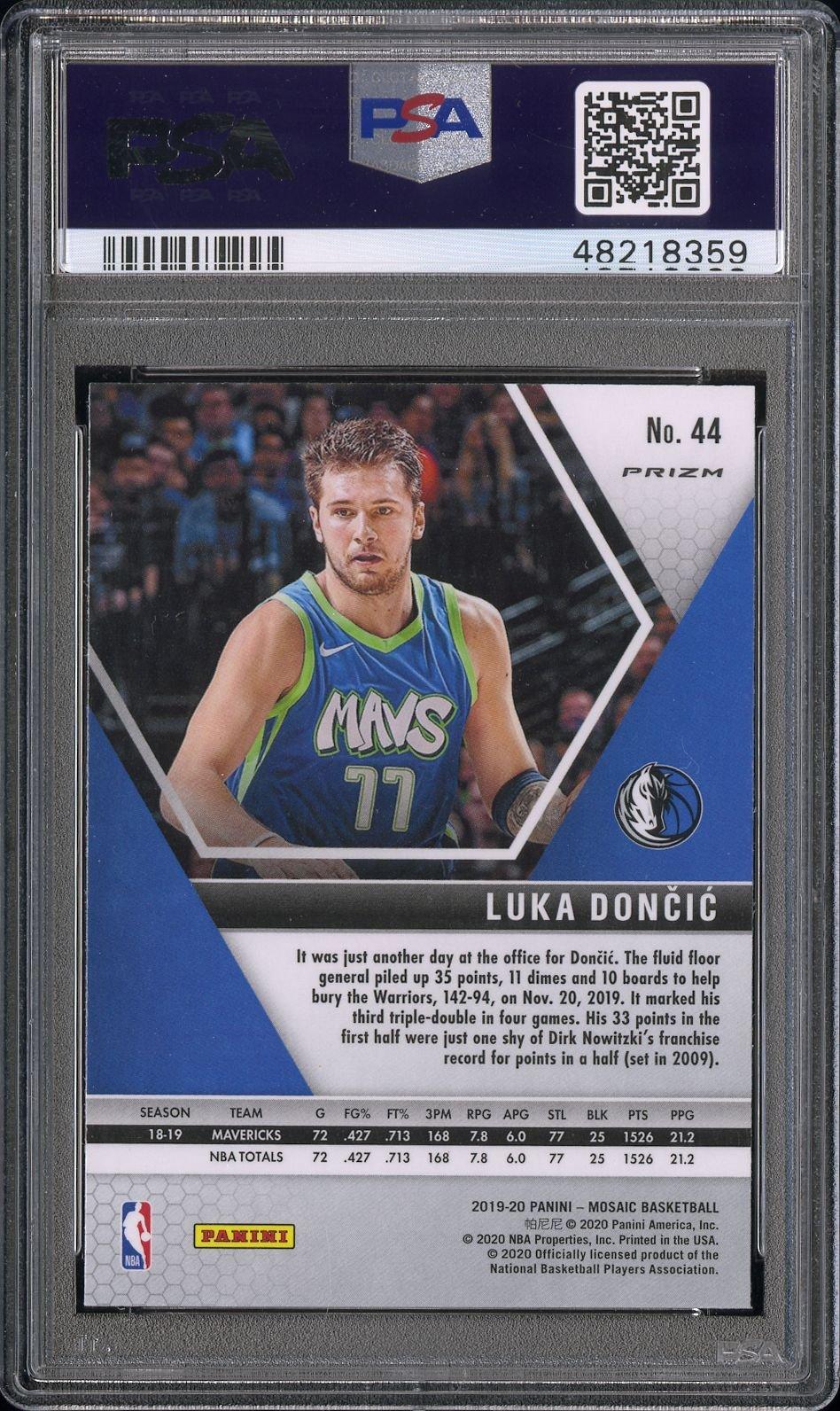 2019 Panini Mosaic 44 Luka Doncic Pink Camo PSA 10 Graded Card