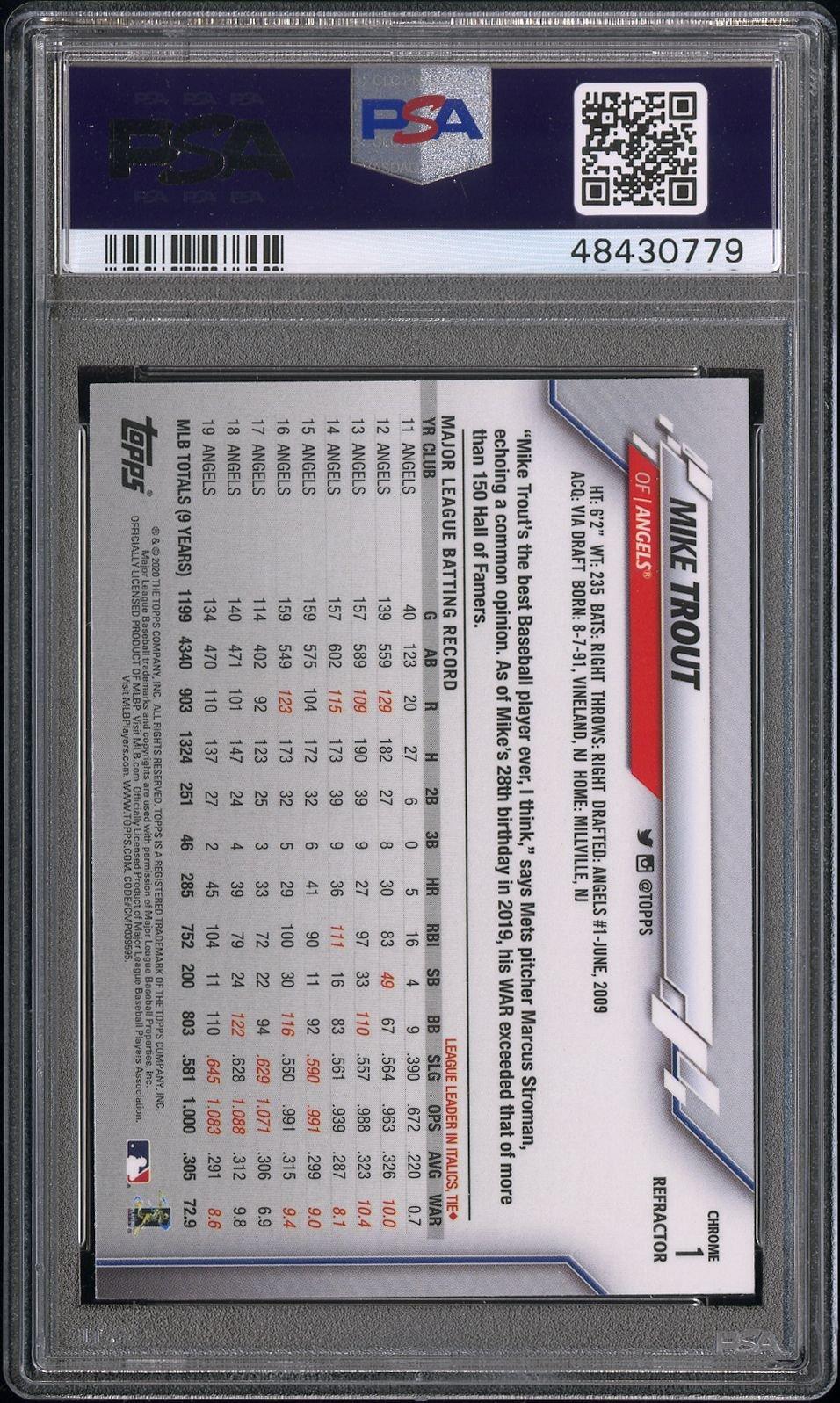 2020 Topps Chrome 1 Mike Trout Refractor PSA