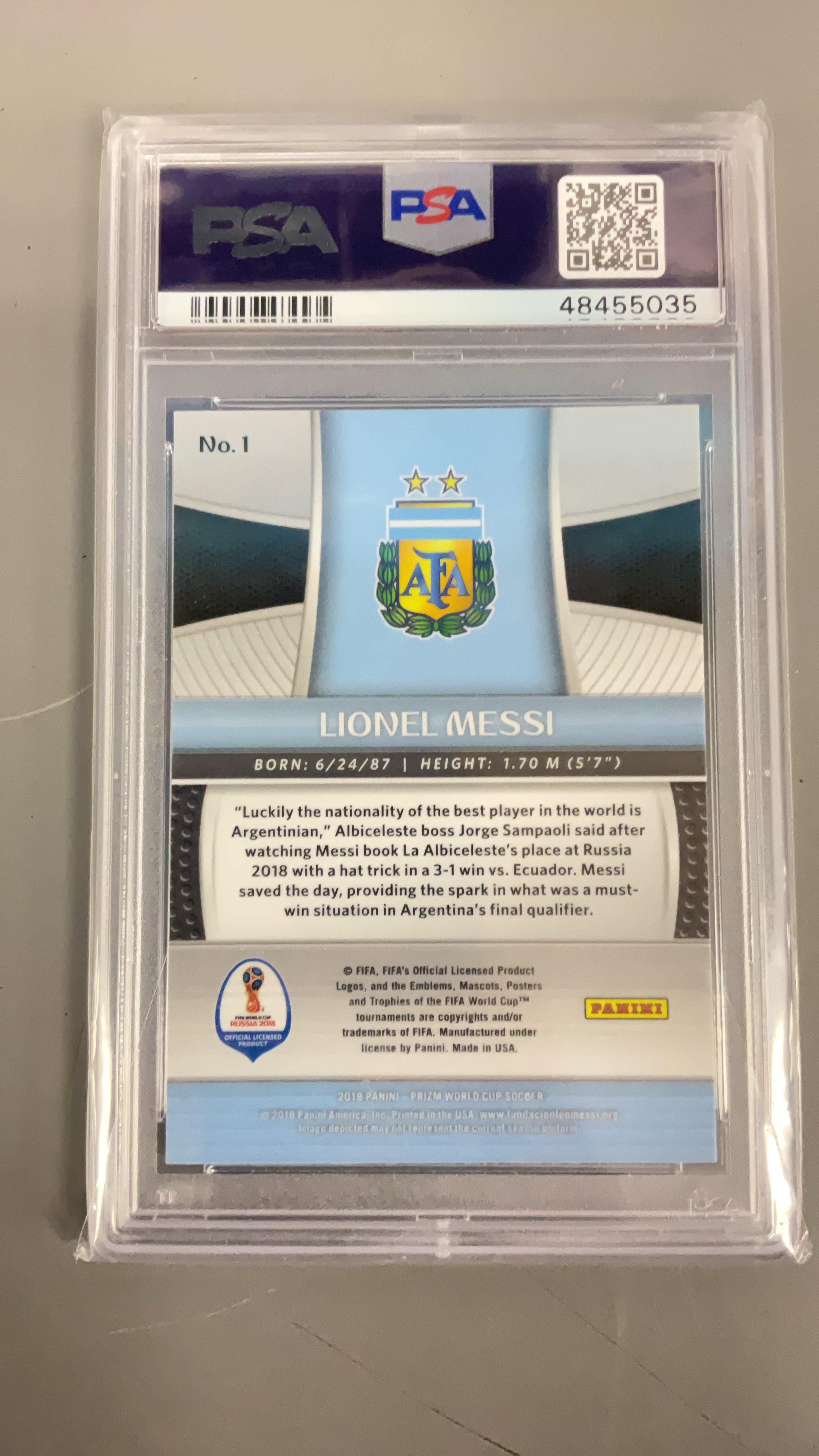 2018 Panini Prizm World Cup 1 Lionel Messi PSA 10 Graded Card
