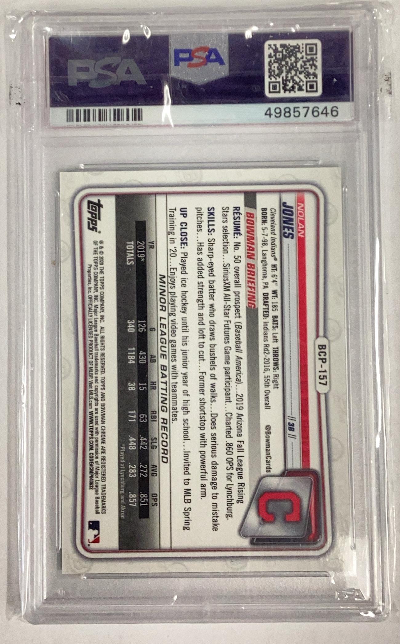 2020 Bowman Chrome X Prospects 157 Nolan Jones PSA 10