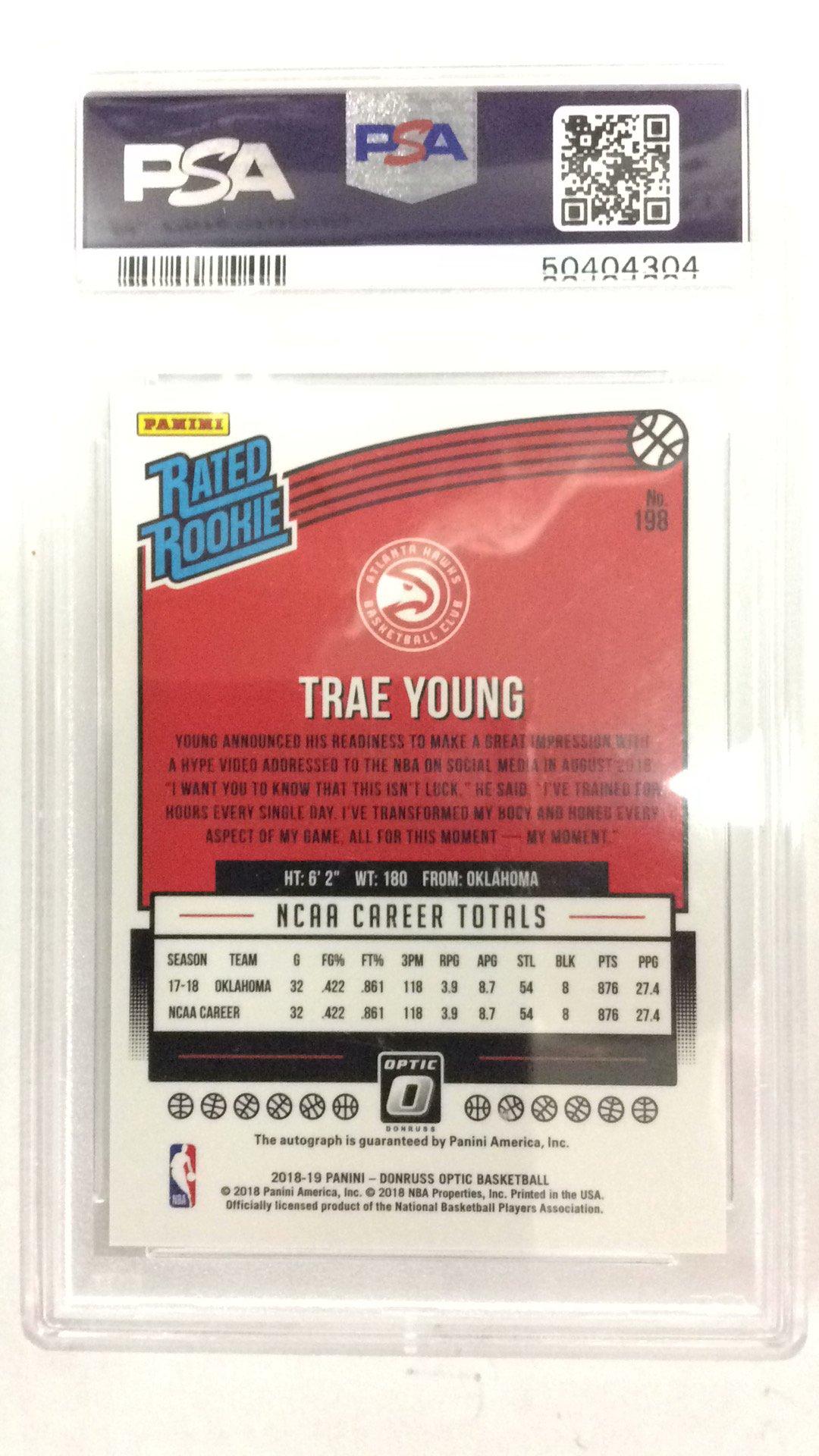 2018 Panini Donruss Optic 198 Trae Young Autograph PSA 9