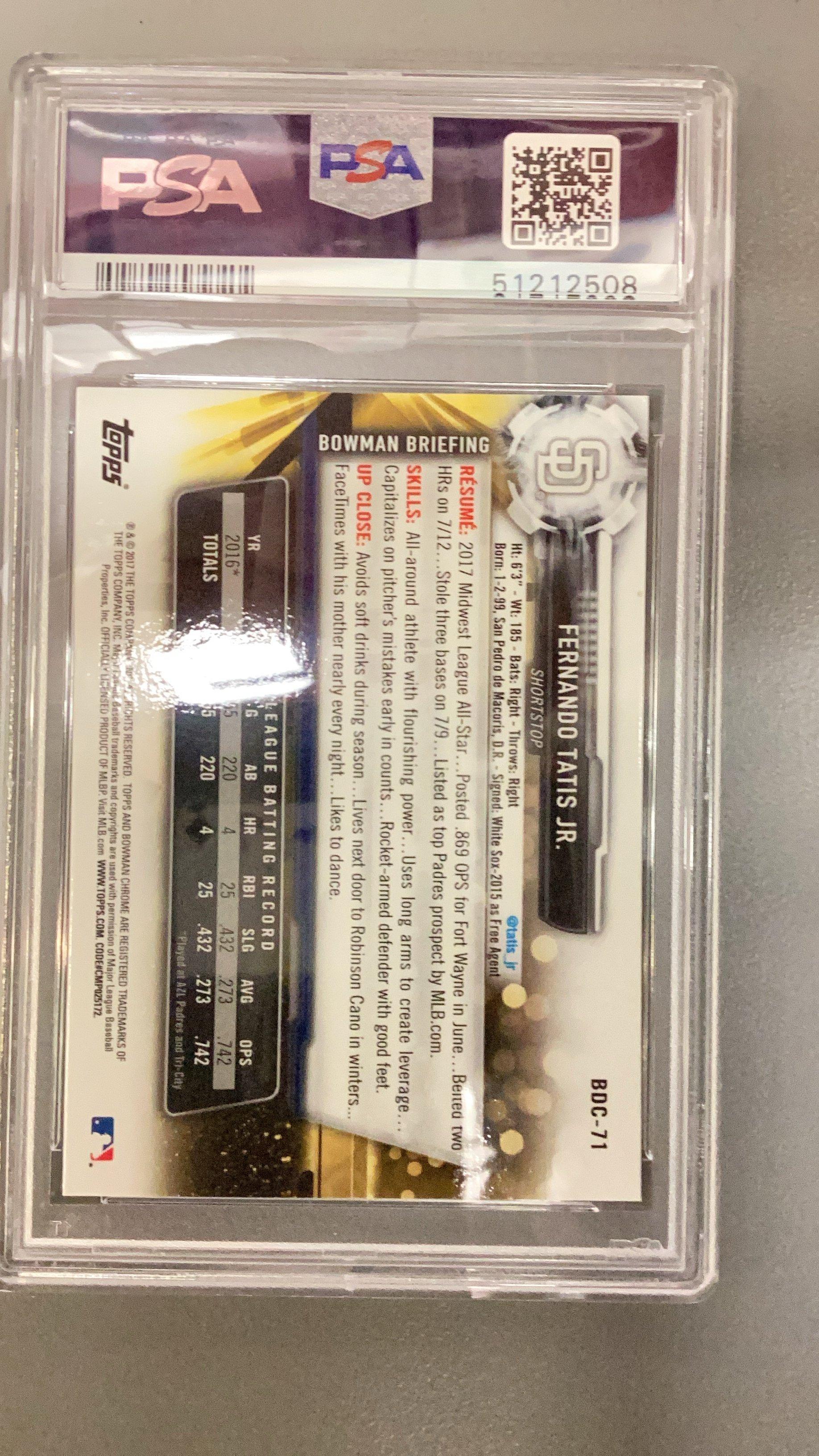 2017 Bowman Draft Bdc71 Fernando Tatis Jr. Chrome PSA 10