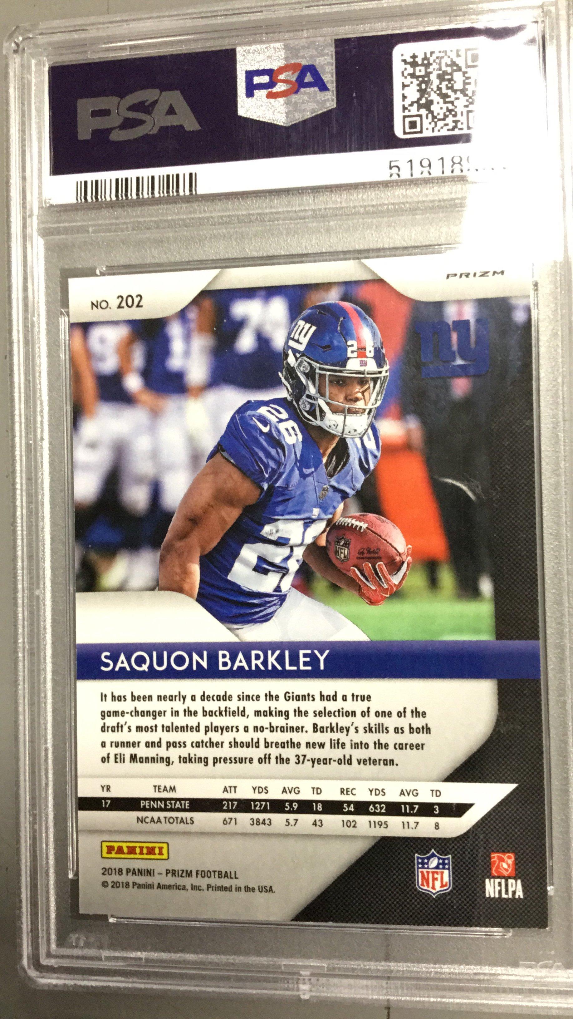 2018 Panini Prizm 202 Saquon Barkley Disco Prizm PSA 9