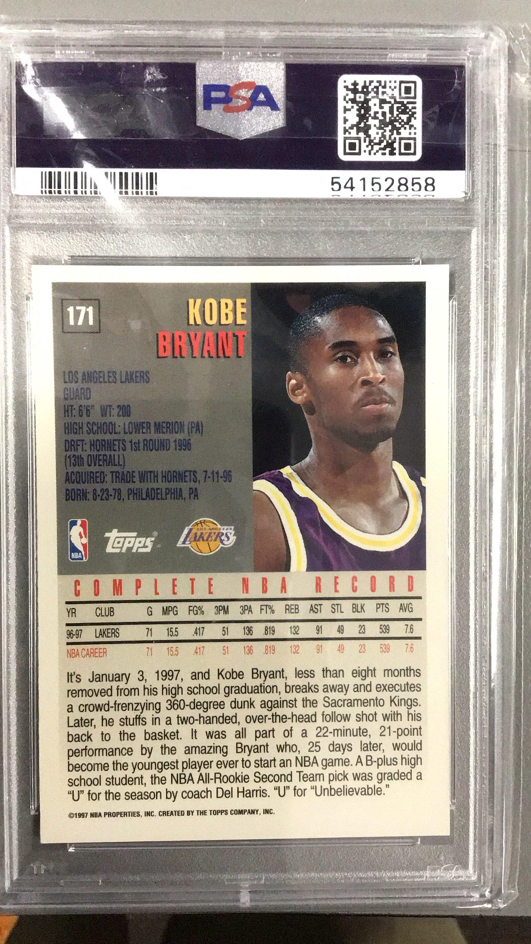 1997 Topps 171 Kobe Bryant PSA 9