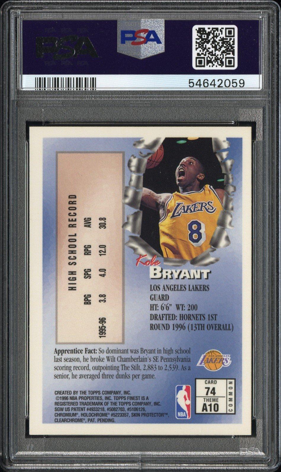 1996 Finest 74 Kobe Bryant PSA 9