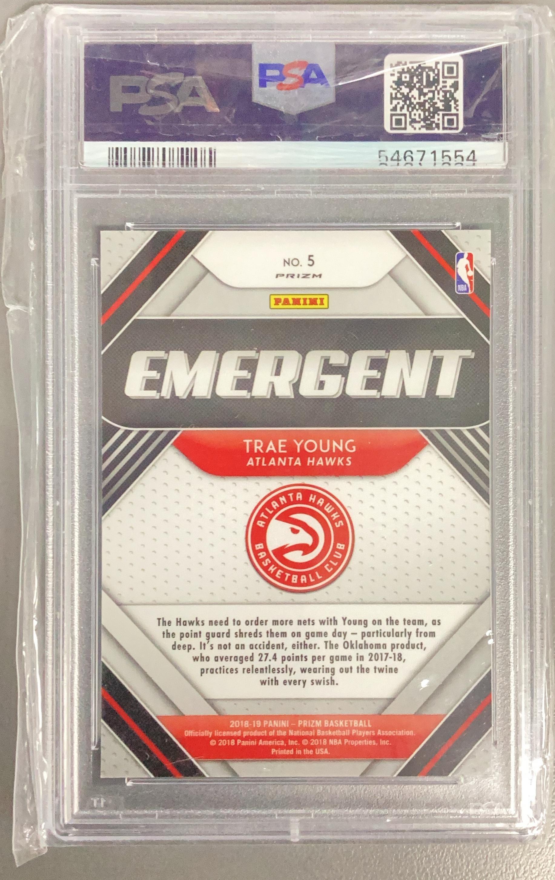 2018 Panini Prizm Emergent 5 Trae Young Silver Prizm PSA 10