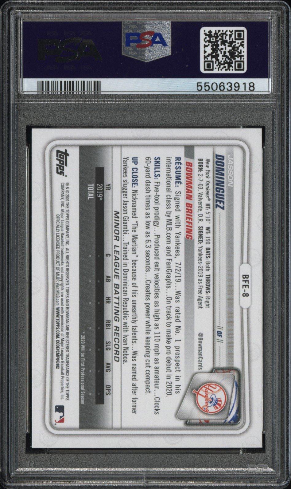2020 Bowman 1st Edition Bfe8 Jasson Dominguez PSA 10