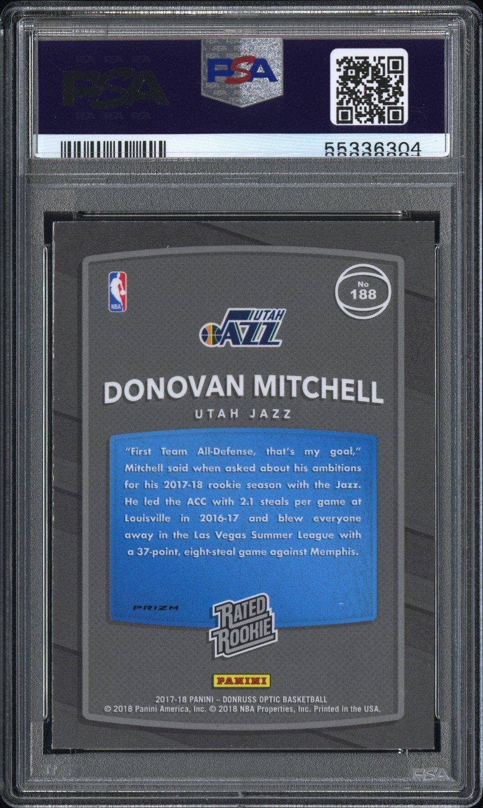 2017 Panini Donruss Optic 188 Donovan Mitchell Fast Break Holo PSA 10