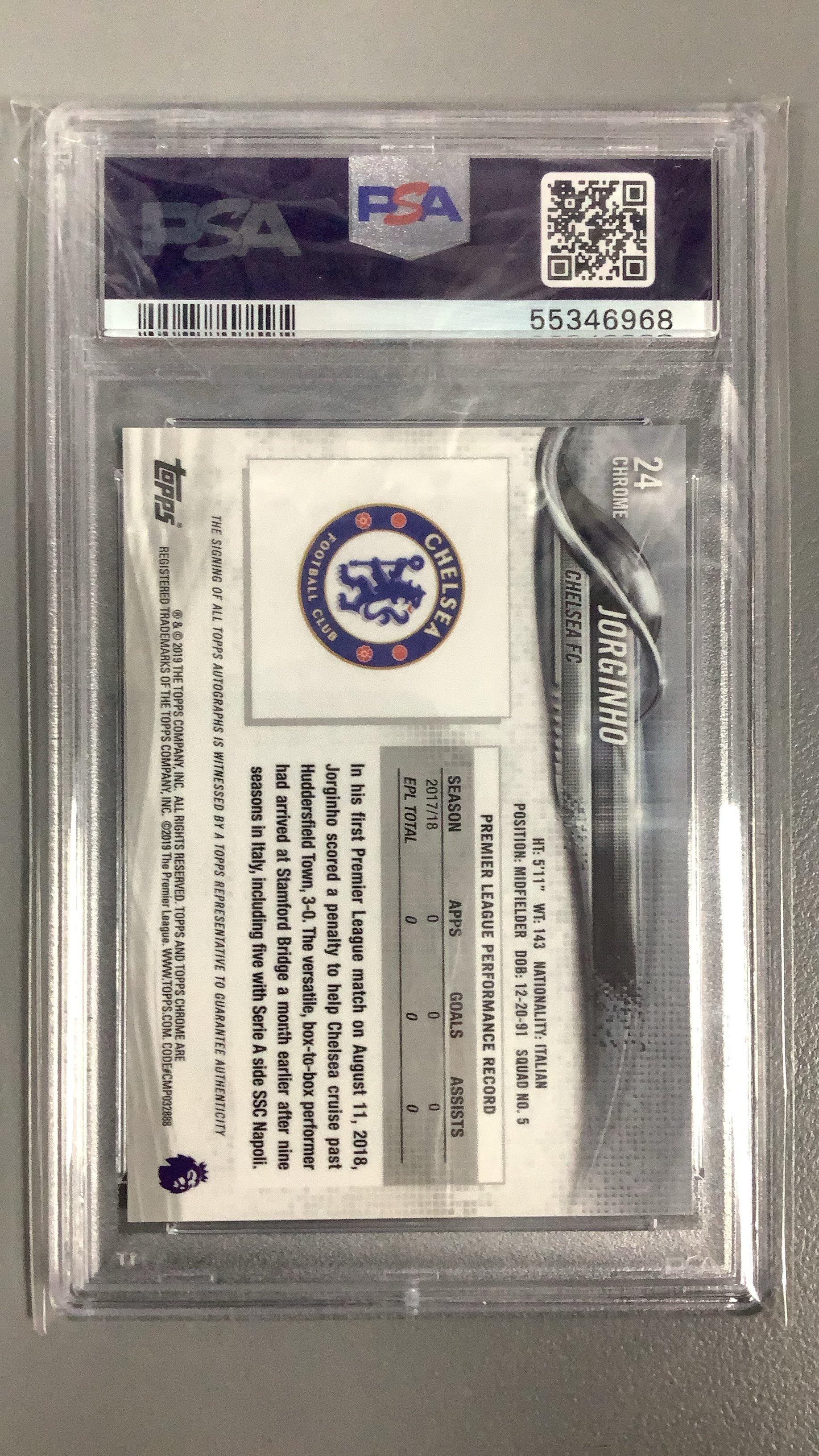 2018 Topps Chrome Premier League 24 Jorginho Autograph PSA 10