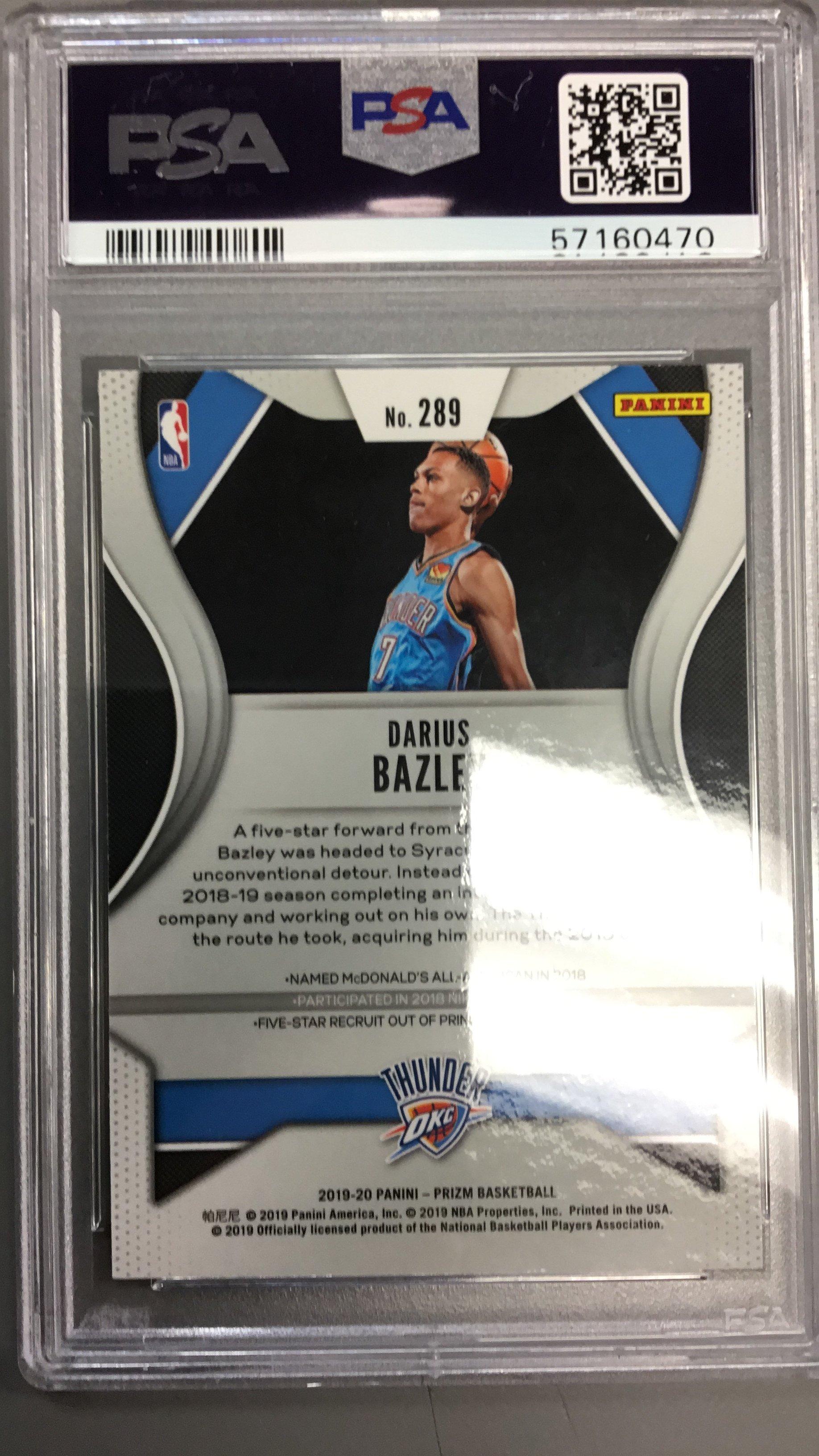 2019 Panini Prizm 289 Darius Bazley Fast Break Prizm PSA 9
