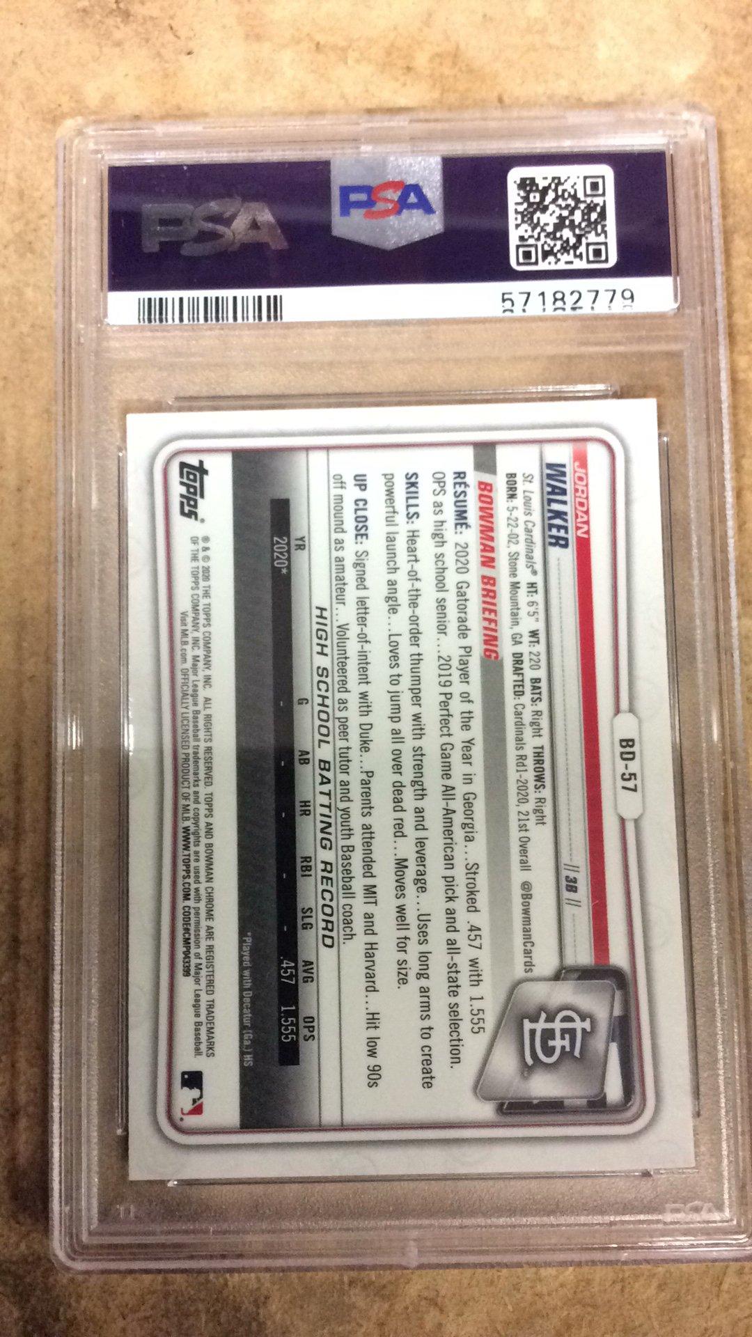 2020 Bowman Draft Chrome Sapphire Edition Bd57 Jordan Walker PSA 10