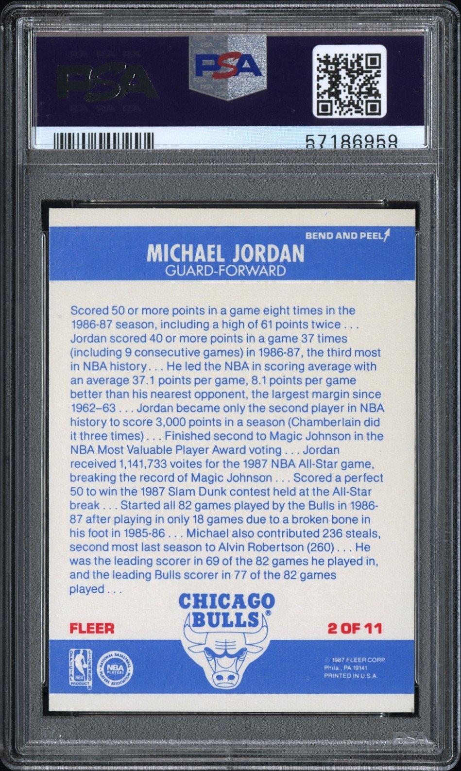 1987 Fleer Sticker 2 Michael Jordan PSA 8